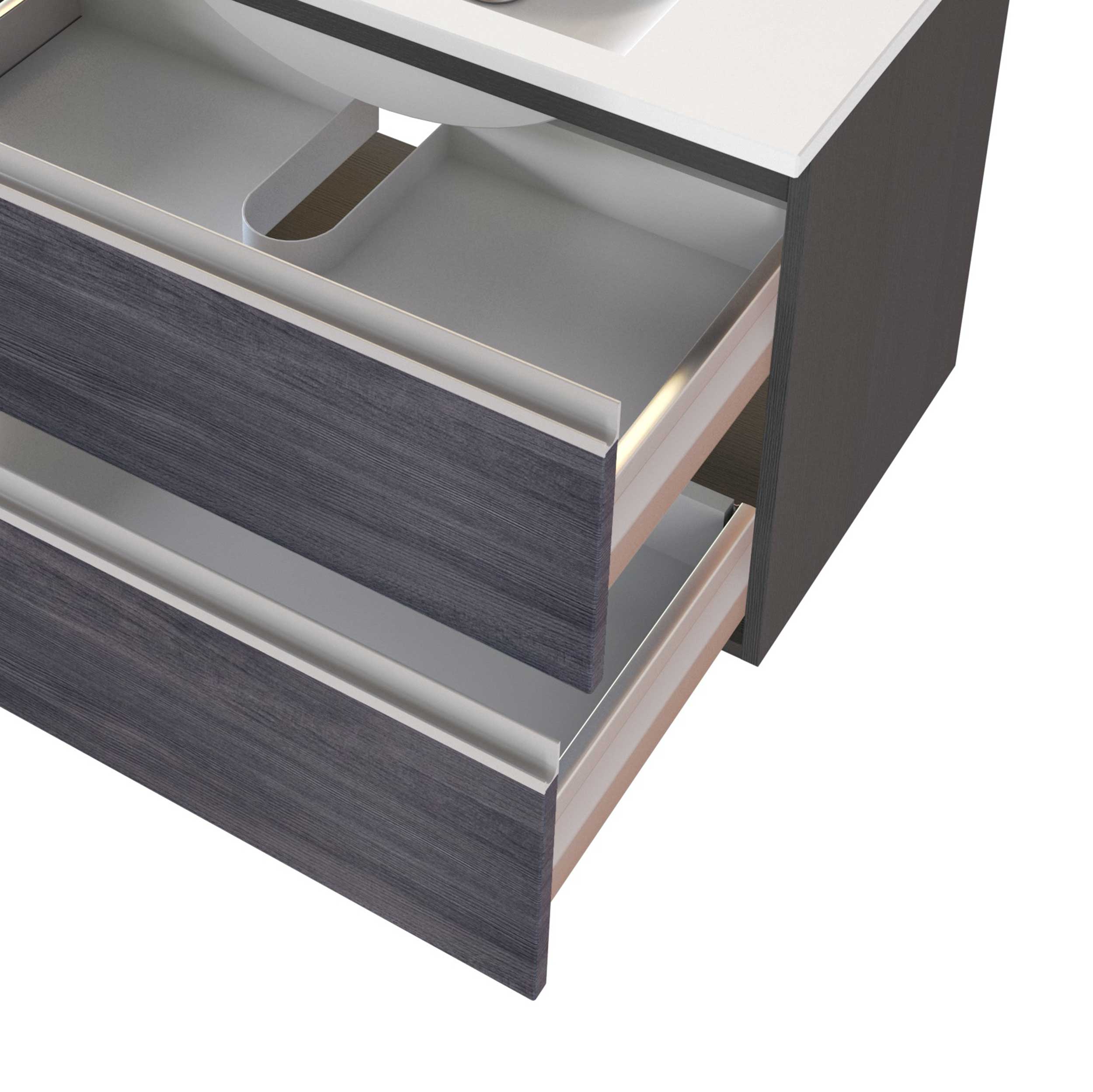 Meuble lavabo Lotuk 80cm 2 tiroirs - chêne gris - Image 4