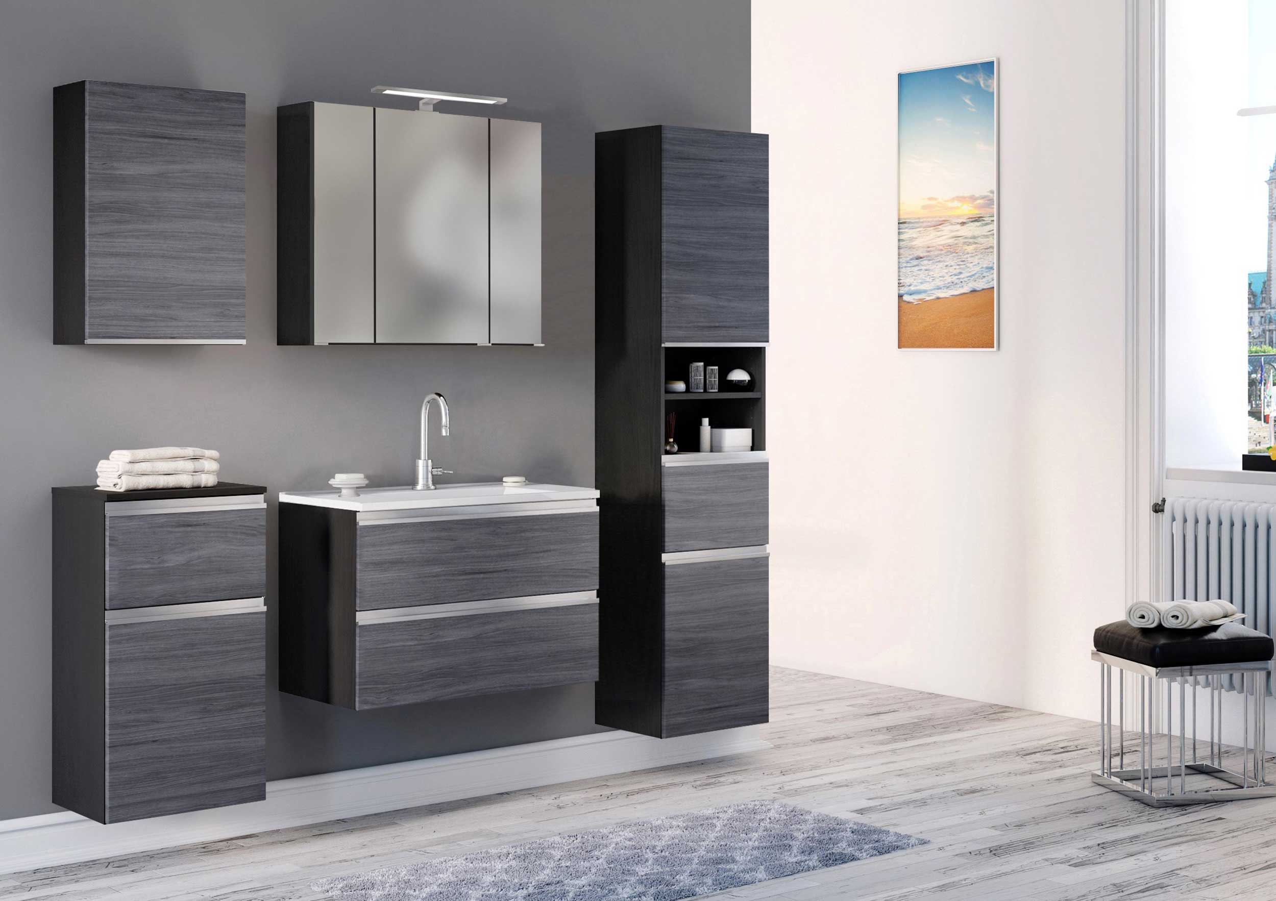 Meuble lavabo Lotuk 80cm 2 tiroirs - chêne gris - Image 7