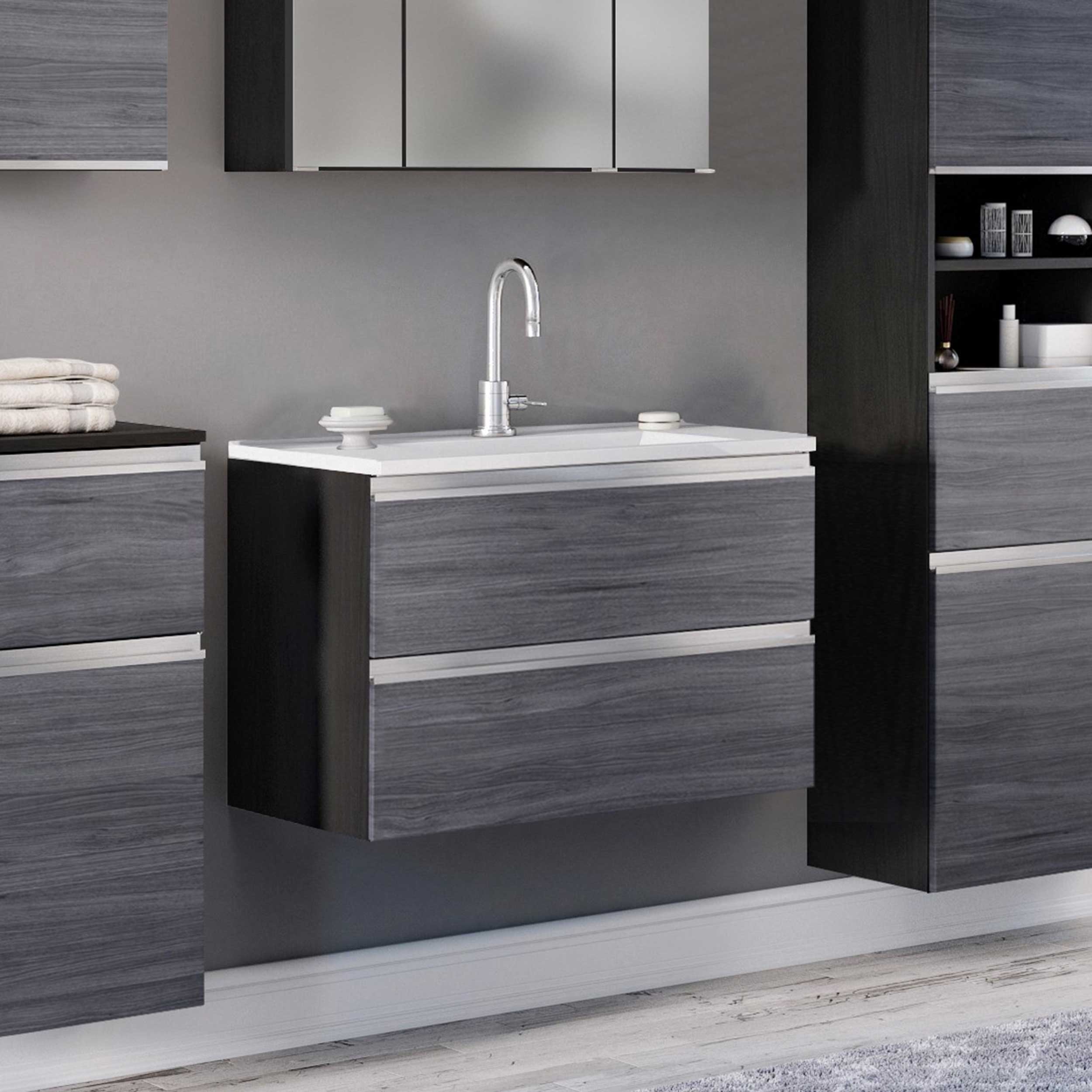 Meuble lavabo Lotuk 80cm 2 tiroirs - chêne gris