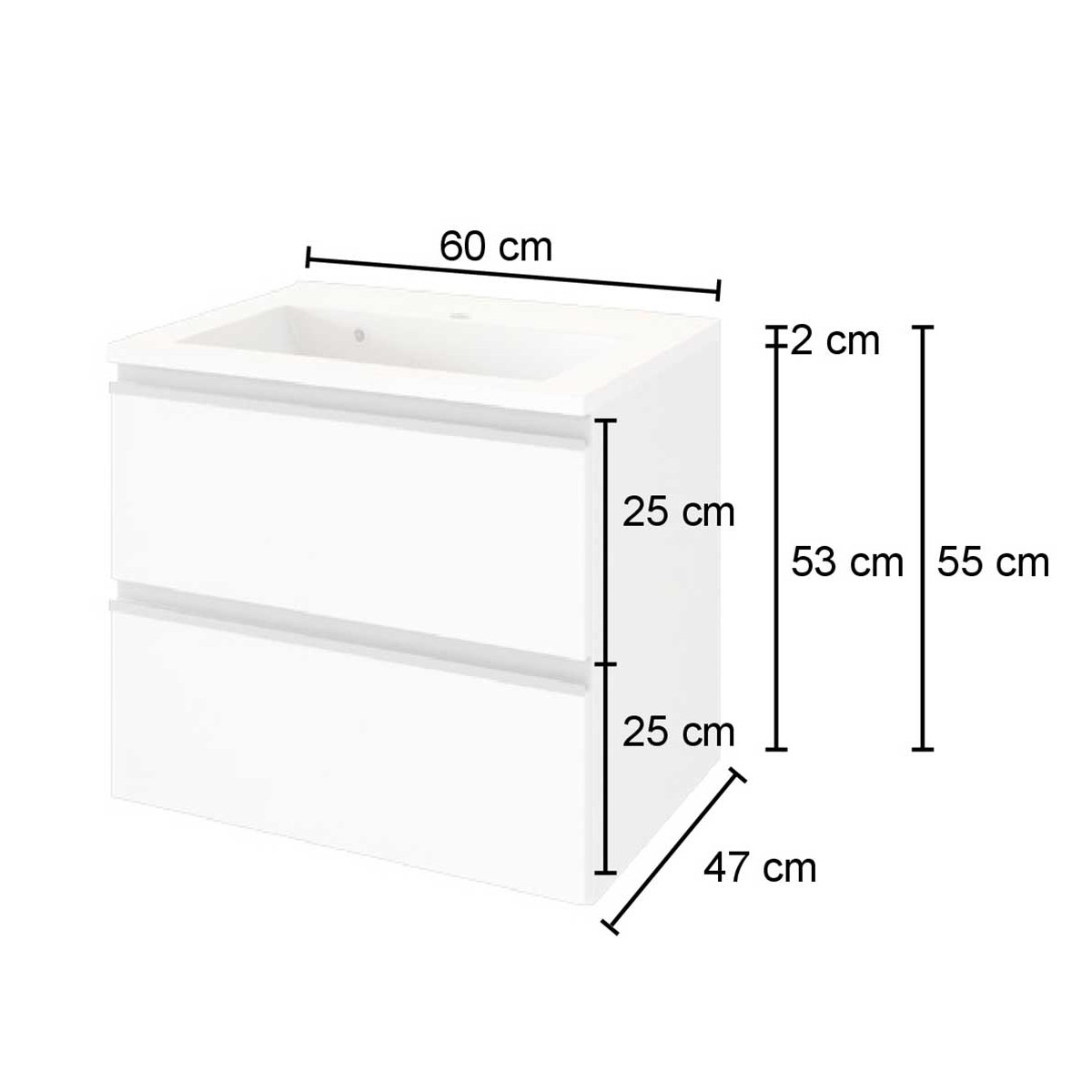 Meuble lavabo Lotuk L60xP48cm avec 2 tiroirs - chêne gris - Image 6