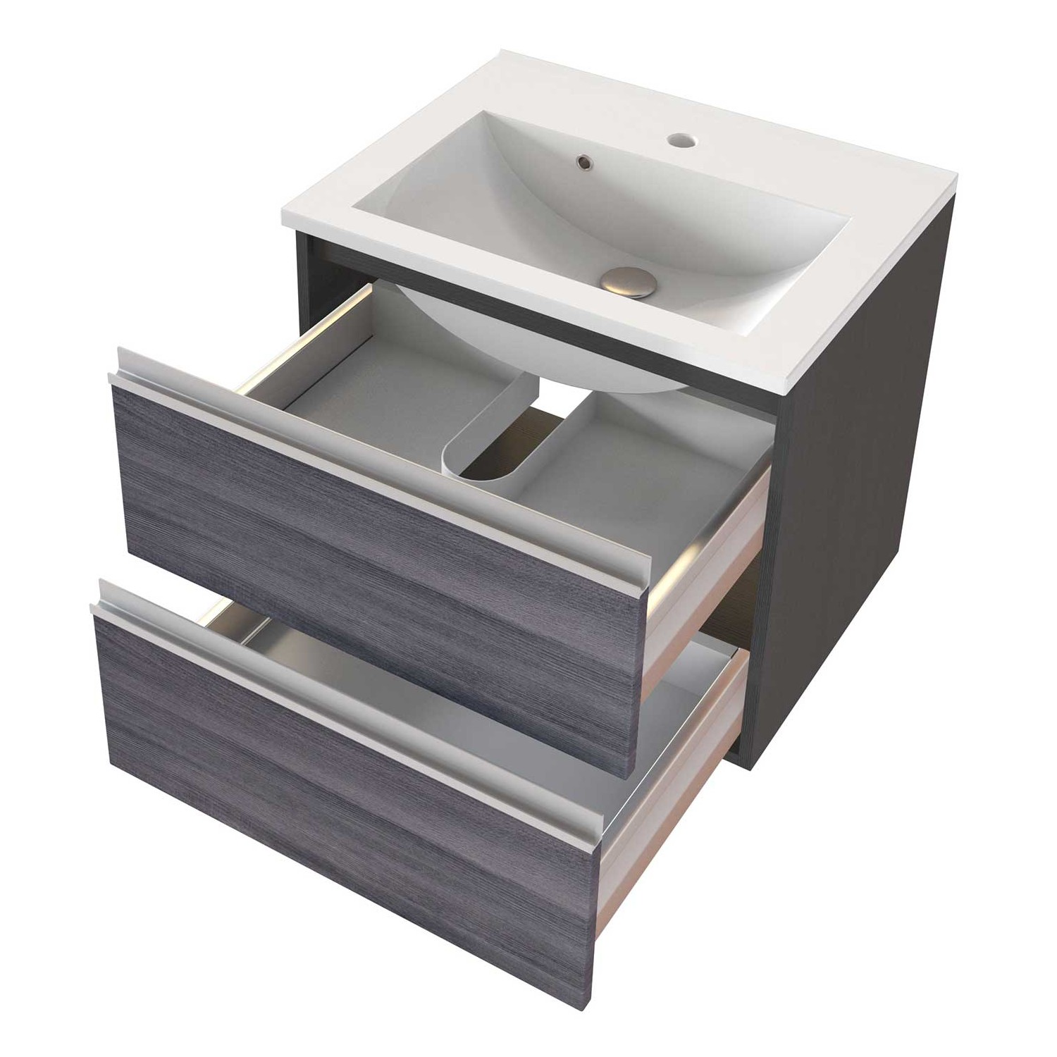 Meuble lavabo Lotuk L60xP48cm avec 2 tiroirs - chêne gris - Image 8