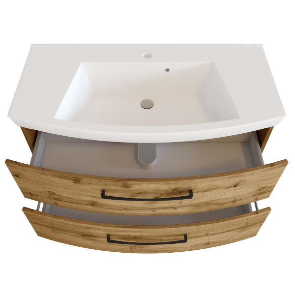 Meuble-lavabo Malvo 100cm 2 tiroirs - chêne/noir - Image 6