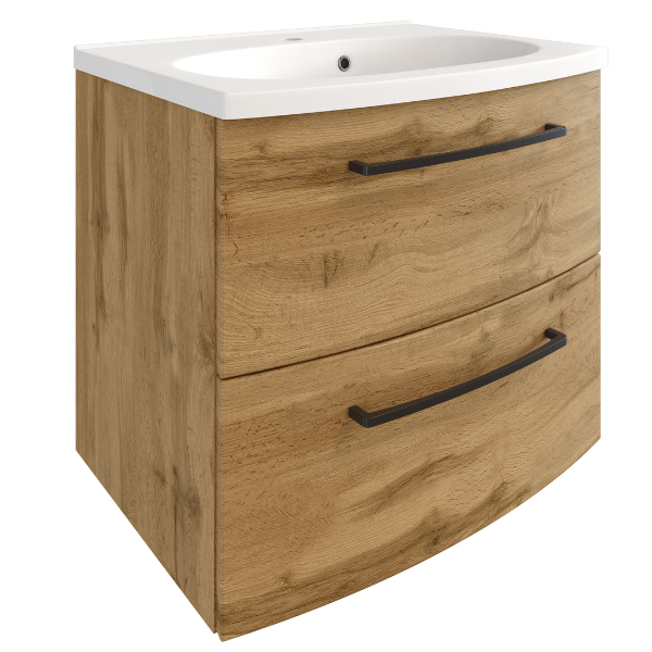 Meuble-lavabo Malvo 60cm 2 tiroirs - chêne/noir - Image 12