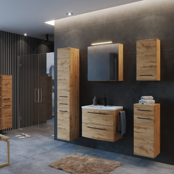 Meuble-lavabo Malvo 60cm 2 tiroirs - chêne/noir - Image 3