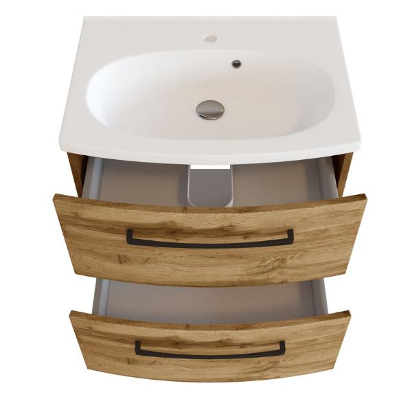 Meuble-lavabo Malvo 60cm 2 tiroirs - chêne/noir - Image 9