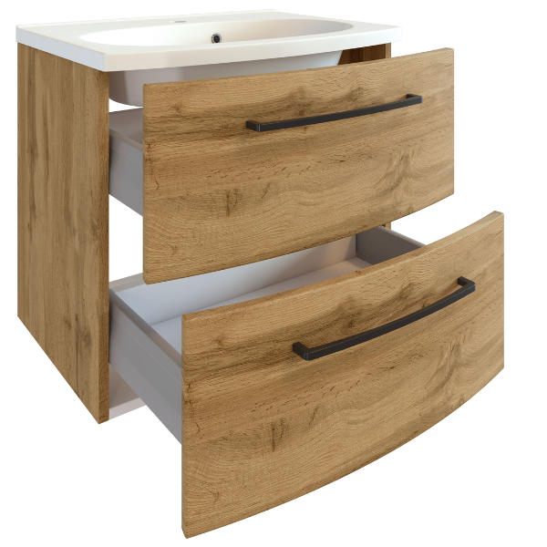 Meuble-lavabo Malvo 60cm 2 tiroirs - chêne/noir - Image 10