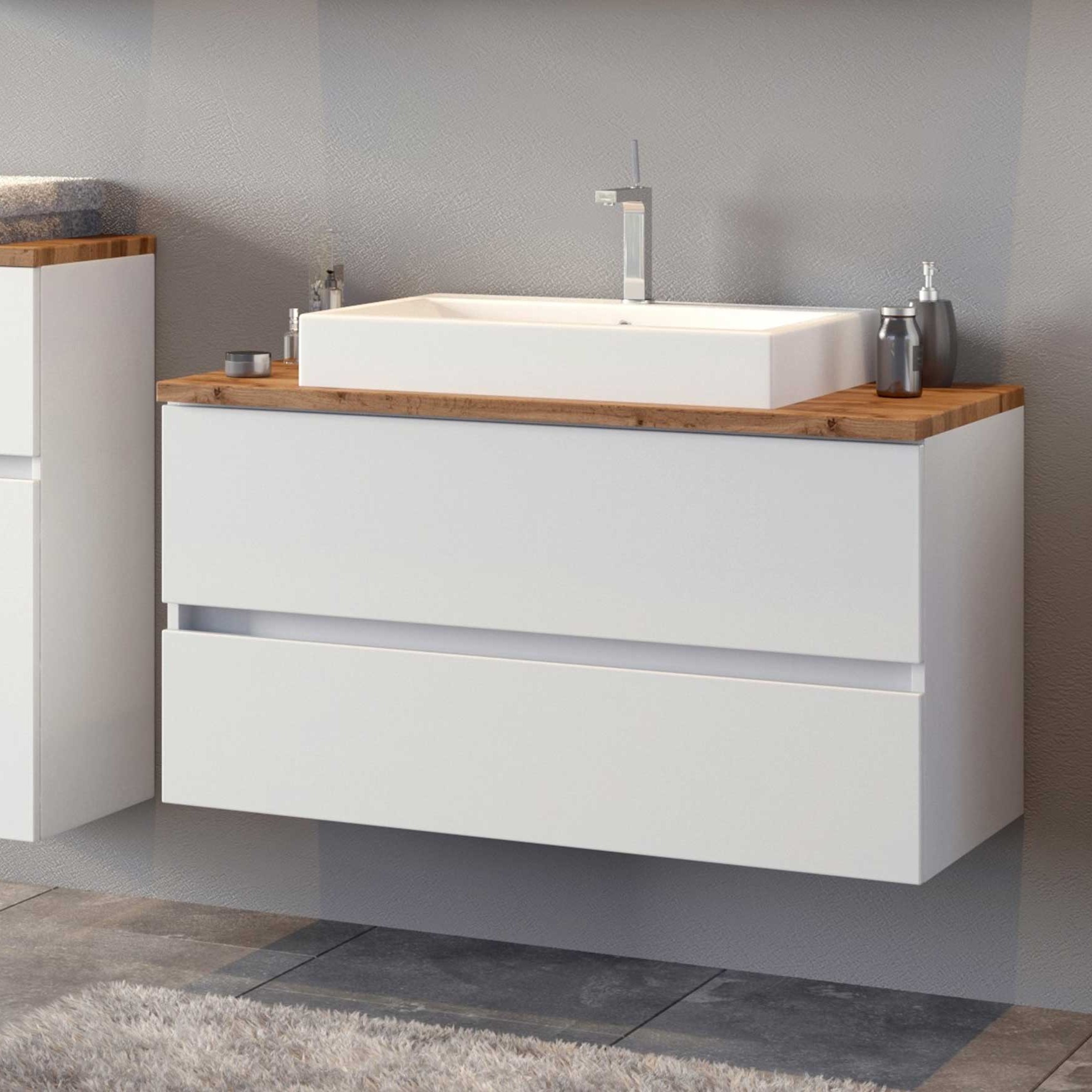 Meuble lavabo Pisca 100cm 2 tiroirs - blanc