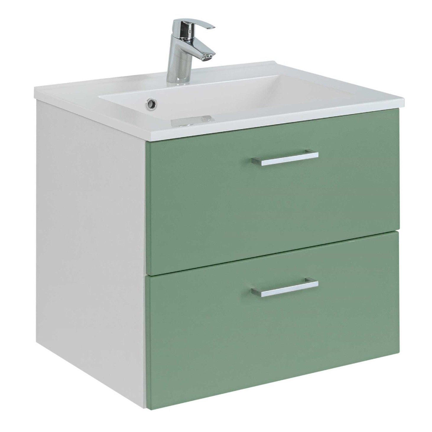 Meuble lavabo Ricca 60cm 2 tiroirs - blanc/vert - Image 1