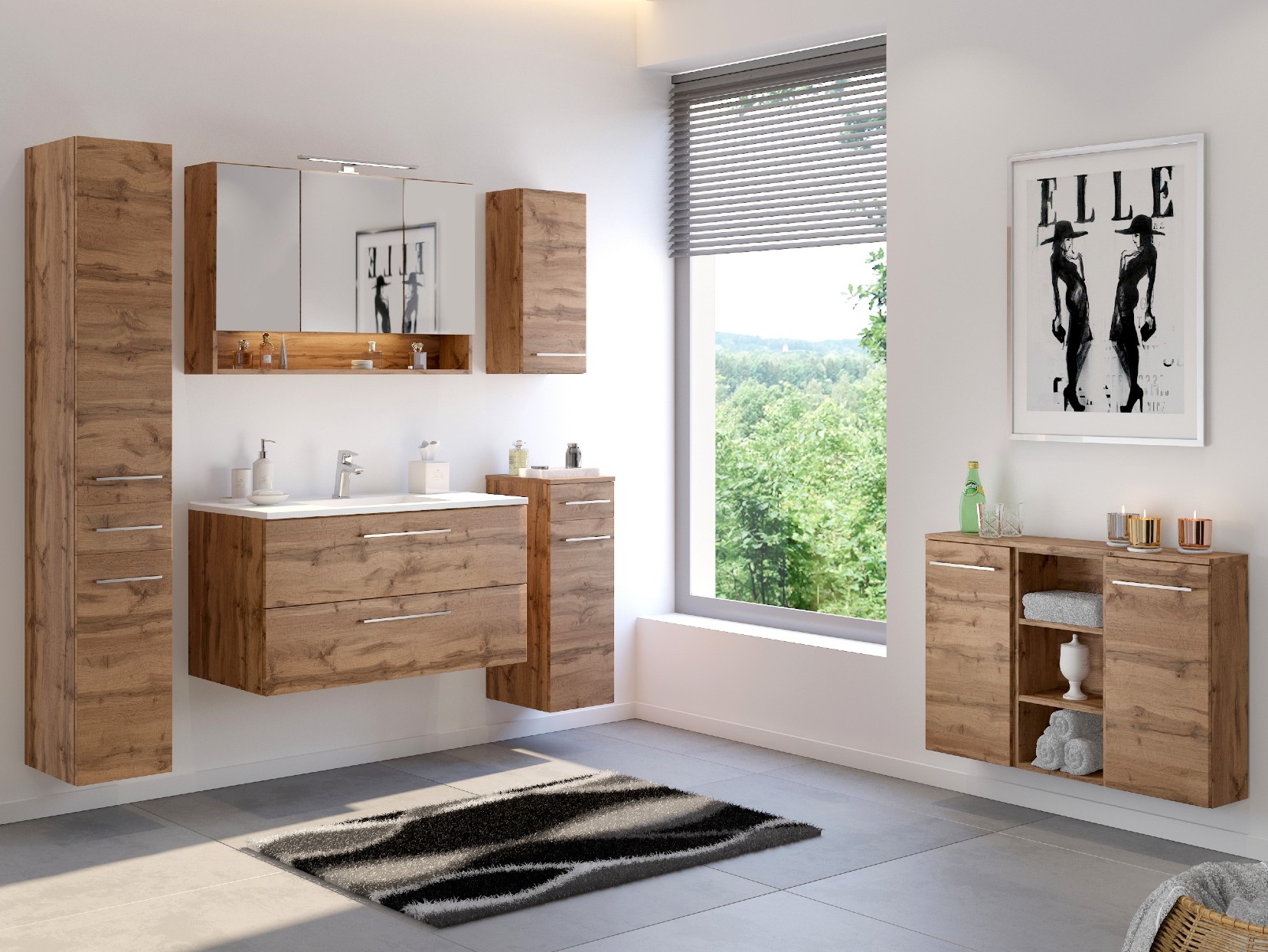 Meuble lavabo Sefa 100cm 2 tiroirs - chêne wotan - Image 7