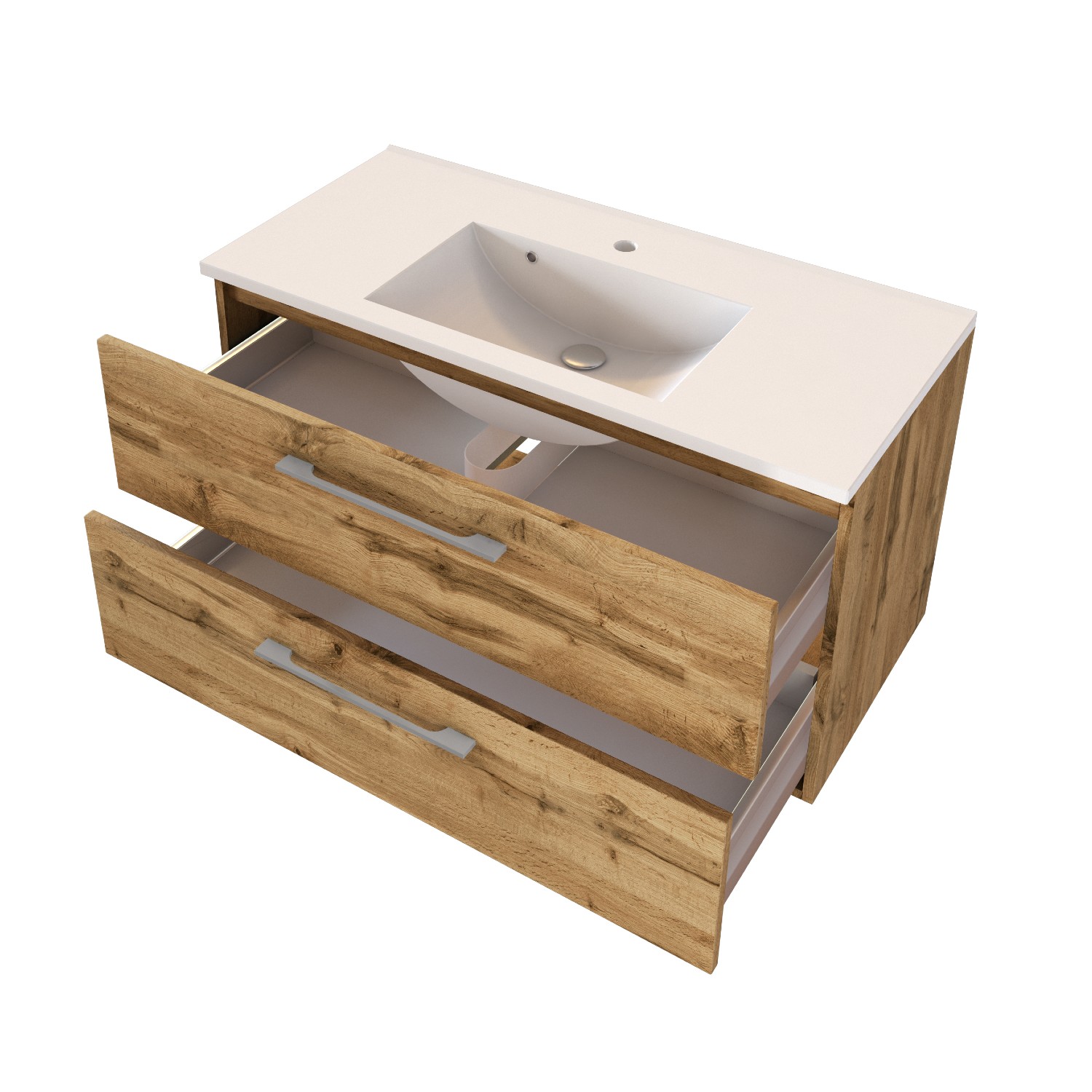 Meuble lavabo Sefa 100cm 2 tiroirs - chêne wotan - Image 9