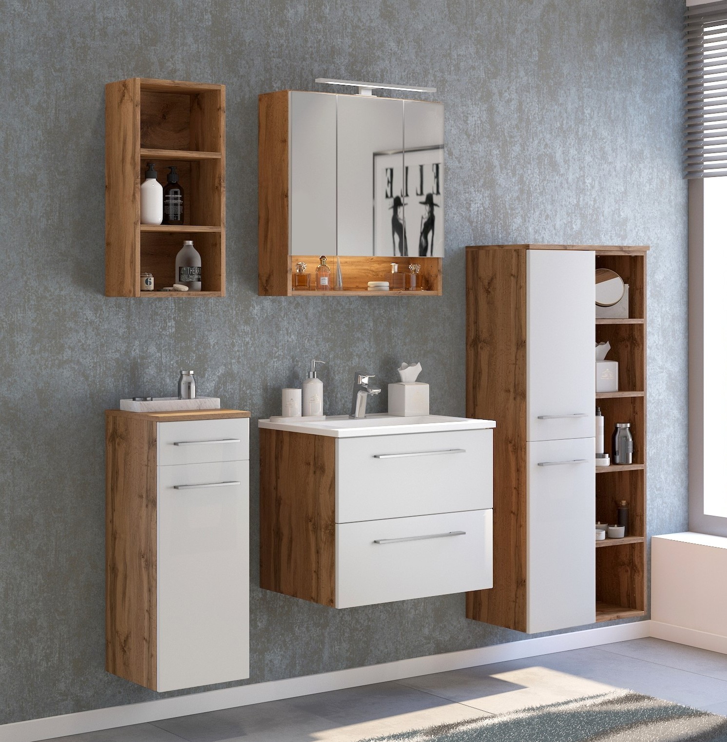 Meuble lavabo Sefa 60cm 2 tiroirs - chêne/blanc - Image 8