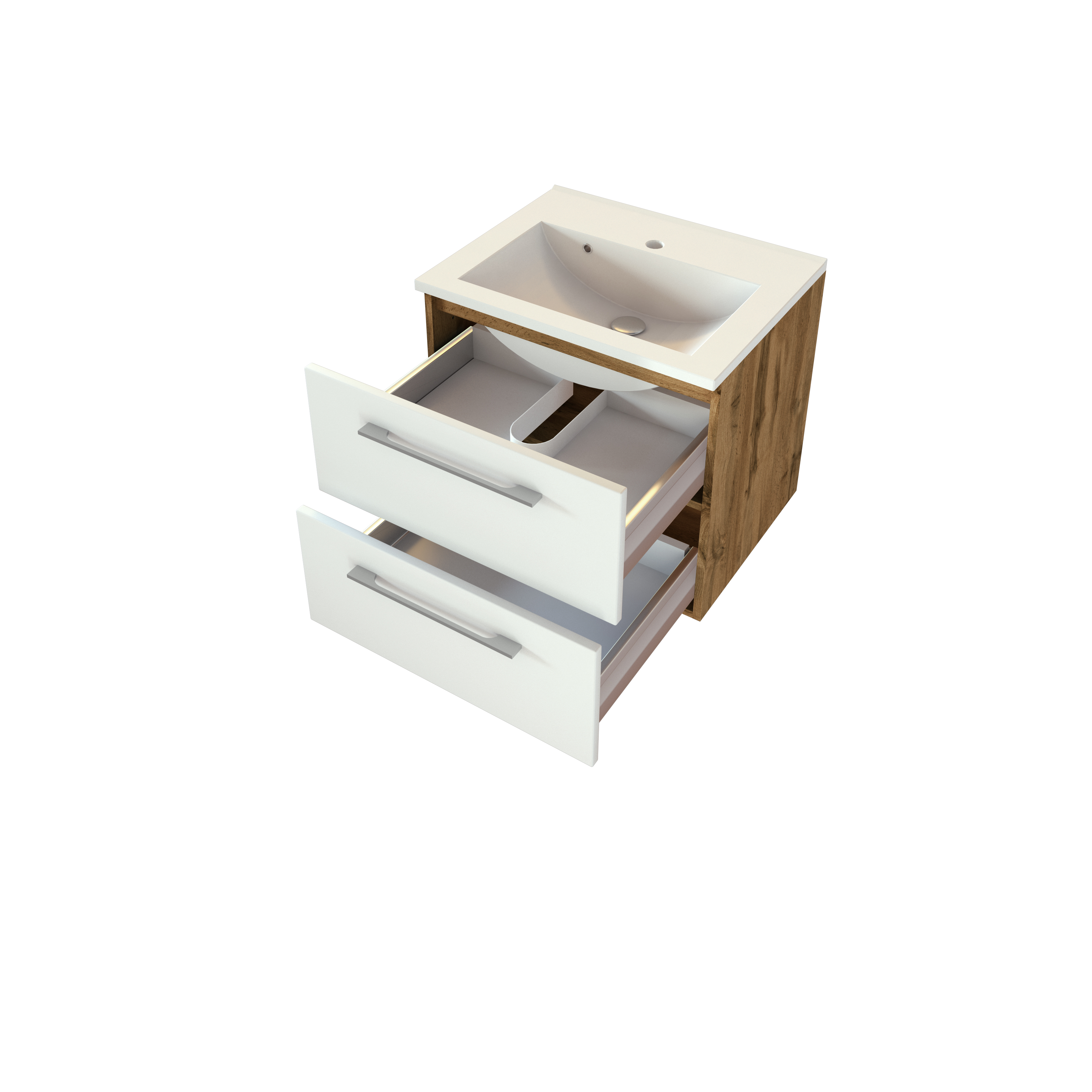 Meuble lavabo Sefa 60cm 2 tiroirs - chêne/blanc - Image 10