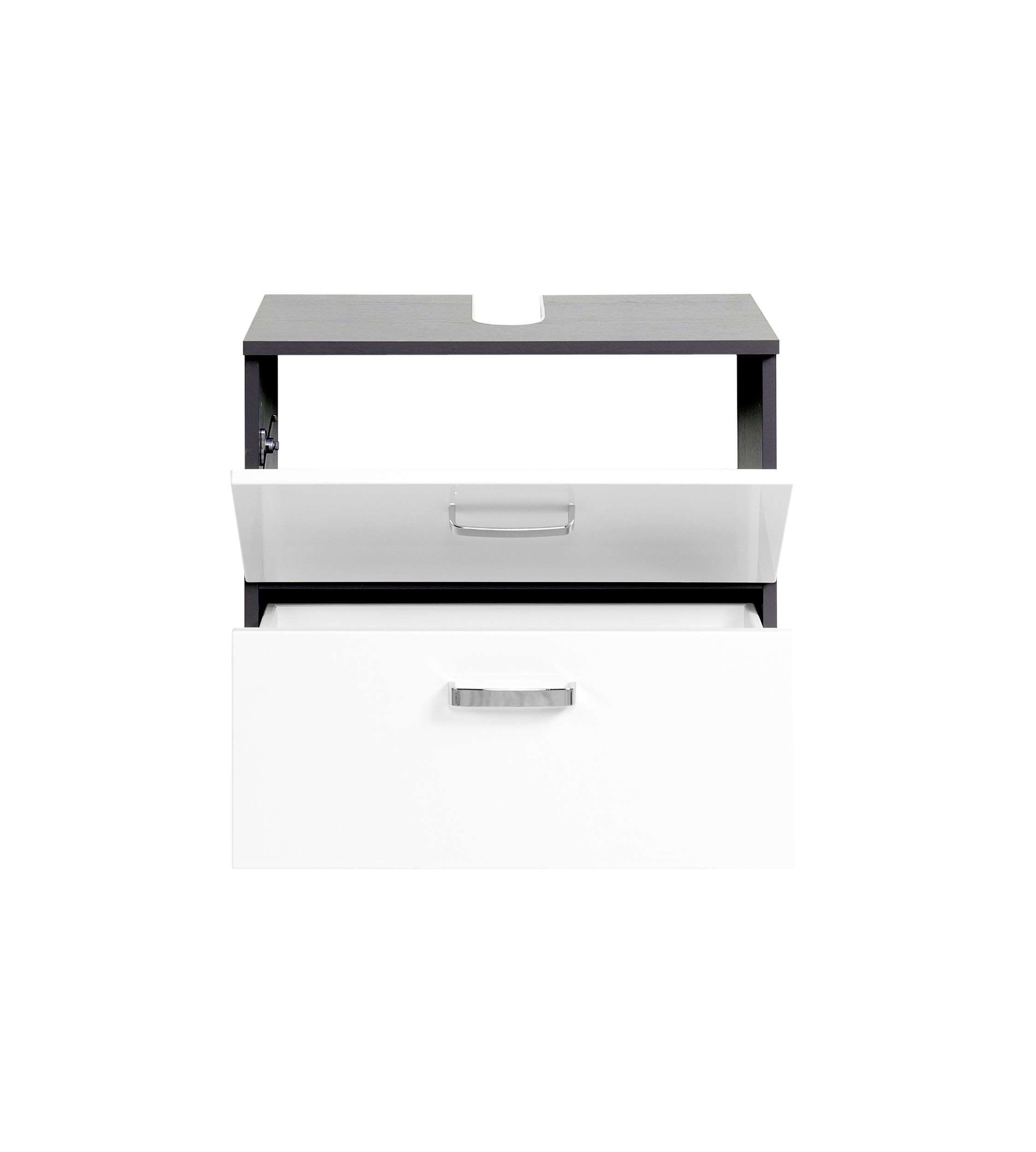 Meuble sous lavabo Bobbi 60cm 1 porte et 1 tiroir à fermeture douce - graphite/blanc brillant - Image 4