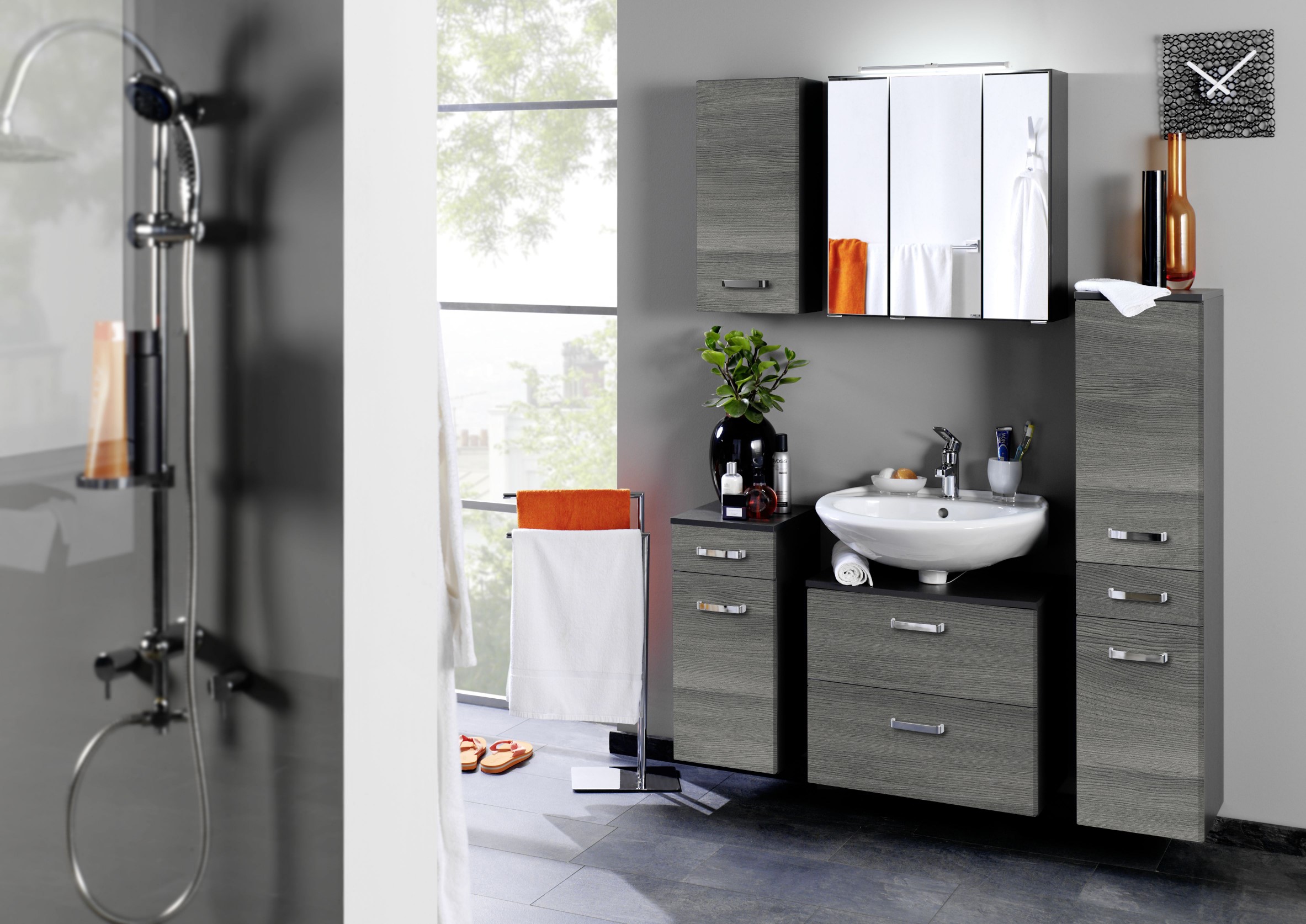 Meuble sous lavabo Bobbi 60cm 1 porte et 1 tiroir - graphite/chêne gris - Image 3