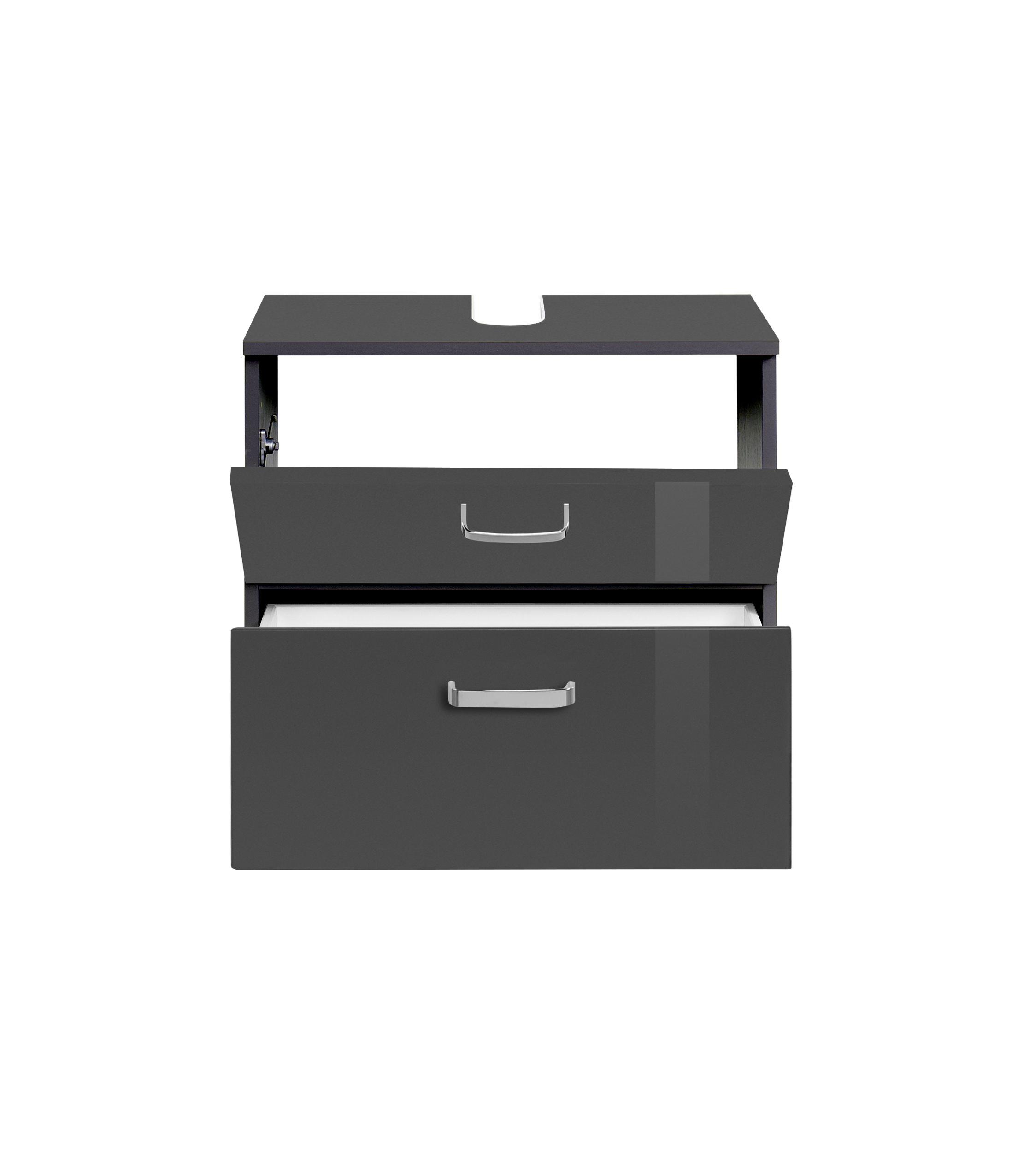 Meuble sous lavabo Bobbi 60cm 1 porte et 1 tiroir - graphite/gris brillant - Image 4