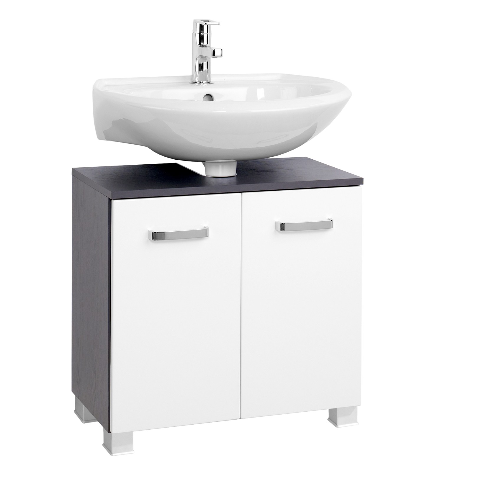 Meuble sous lavabo Bobbi 60cm 2 portes - graphite/blanc brillant - Image 1