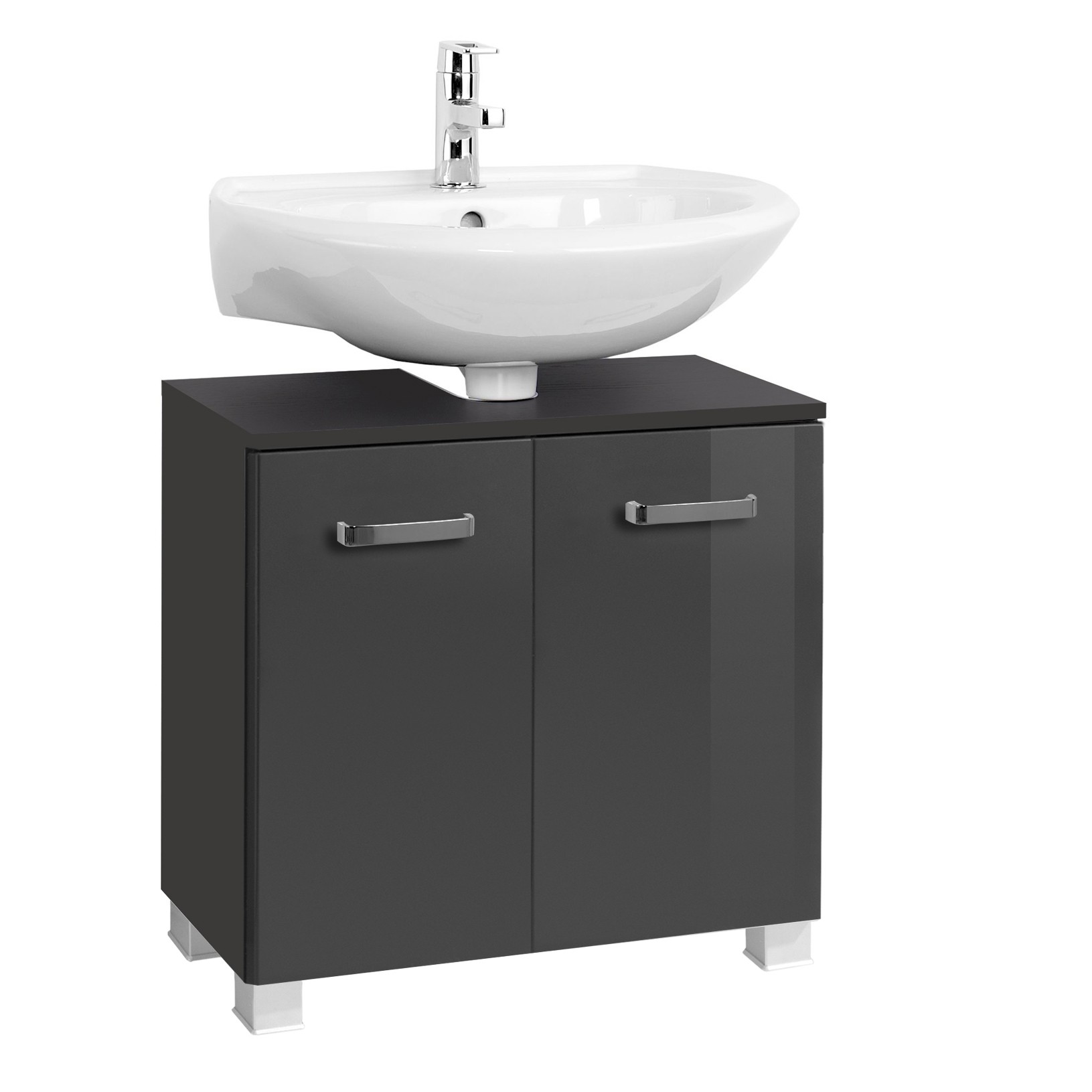 Meuble sous lavabo Bobbi 60cm 2 portes - graphite/gris brillant - Image 1