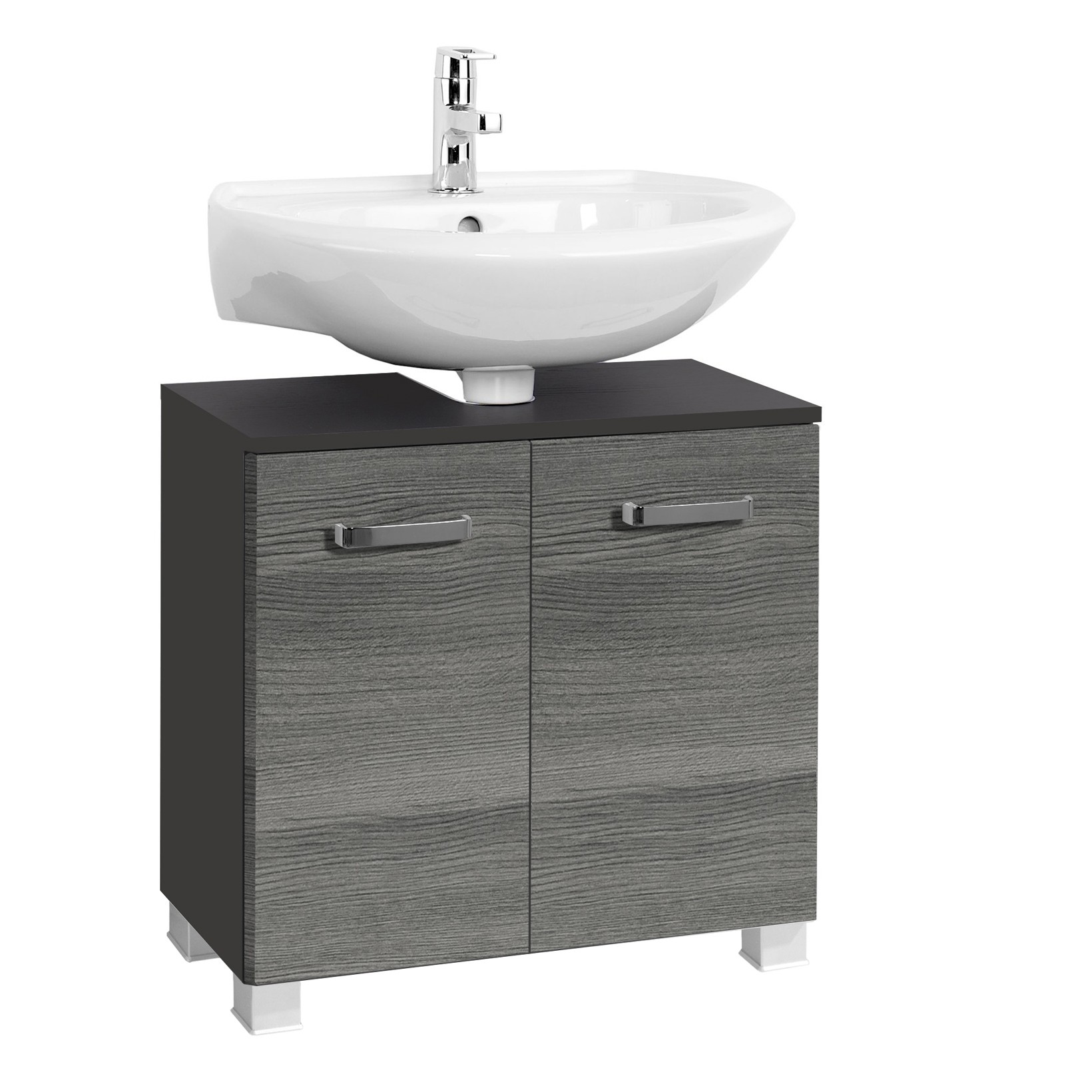 Meuble sous lavabo Bobbi 60cm 2 portes - graphite/chêne gris