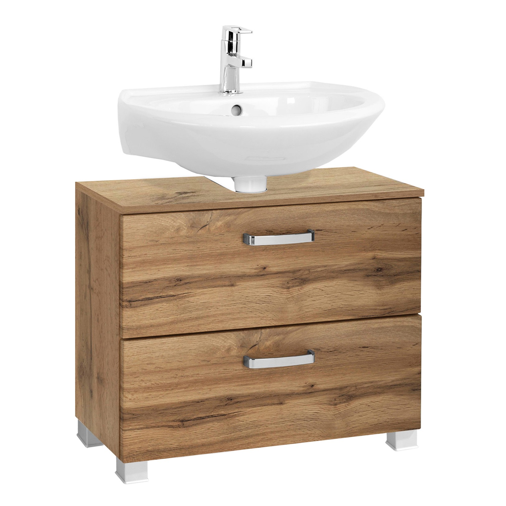 Meuble sous lavabo Bobbi 70cm 1 porte et 1 tiroir à fermeture douce - chêne