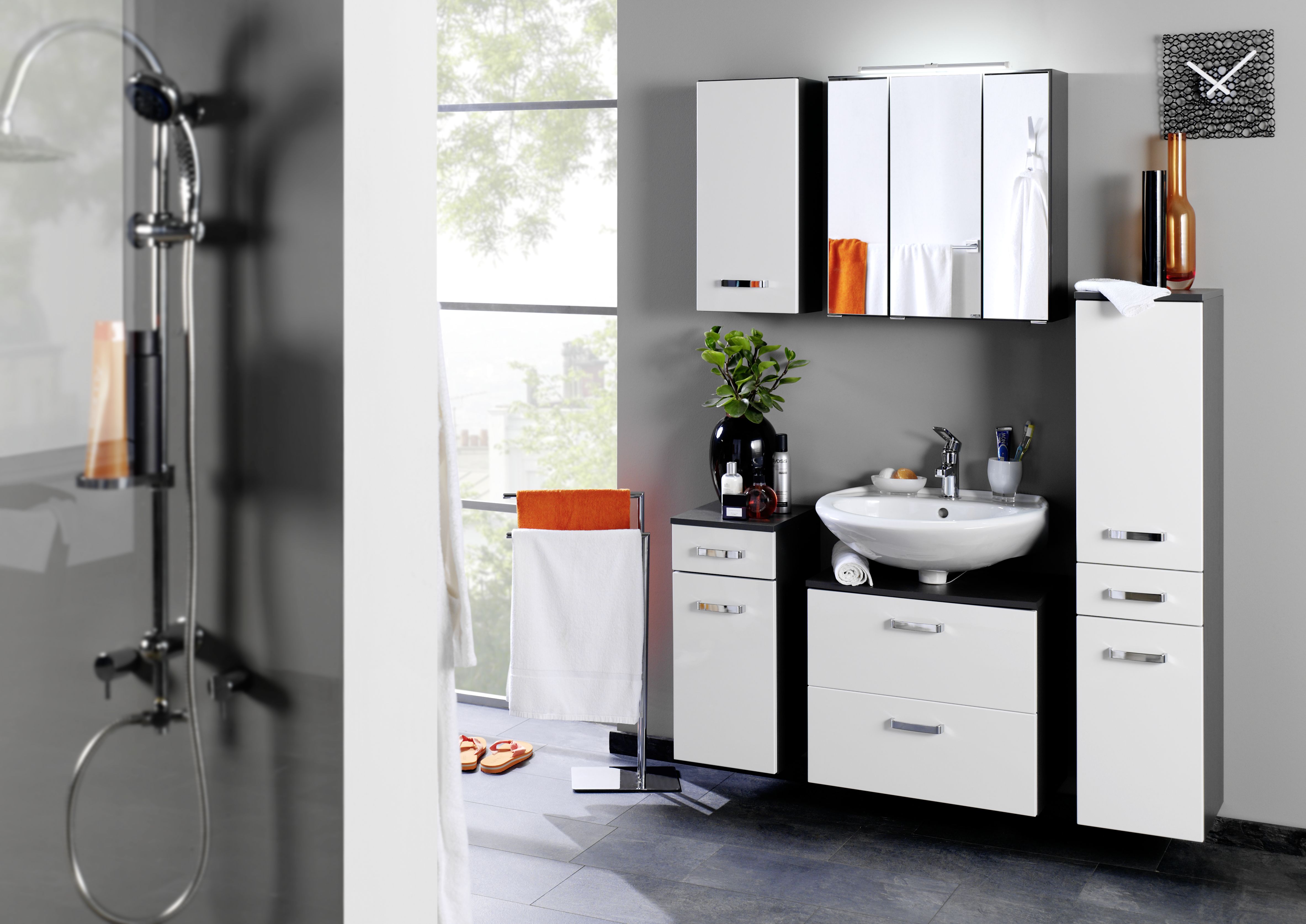 Meuble sous lavabo Bobbi 70cm 1 porte et 1 tiroir - graphite/blanc brillant - Image 3