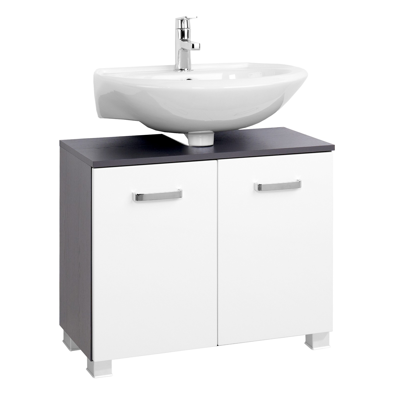 Meuble sous lavabo Bobbi 70cm 2 portes - graphite/blanc brillant - Image 1