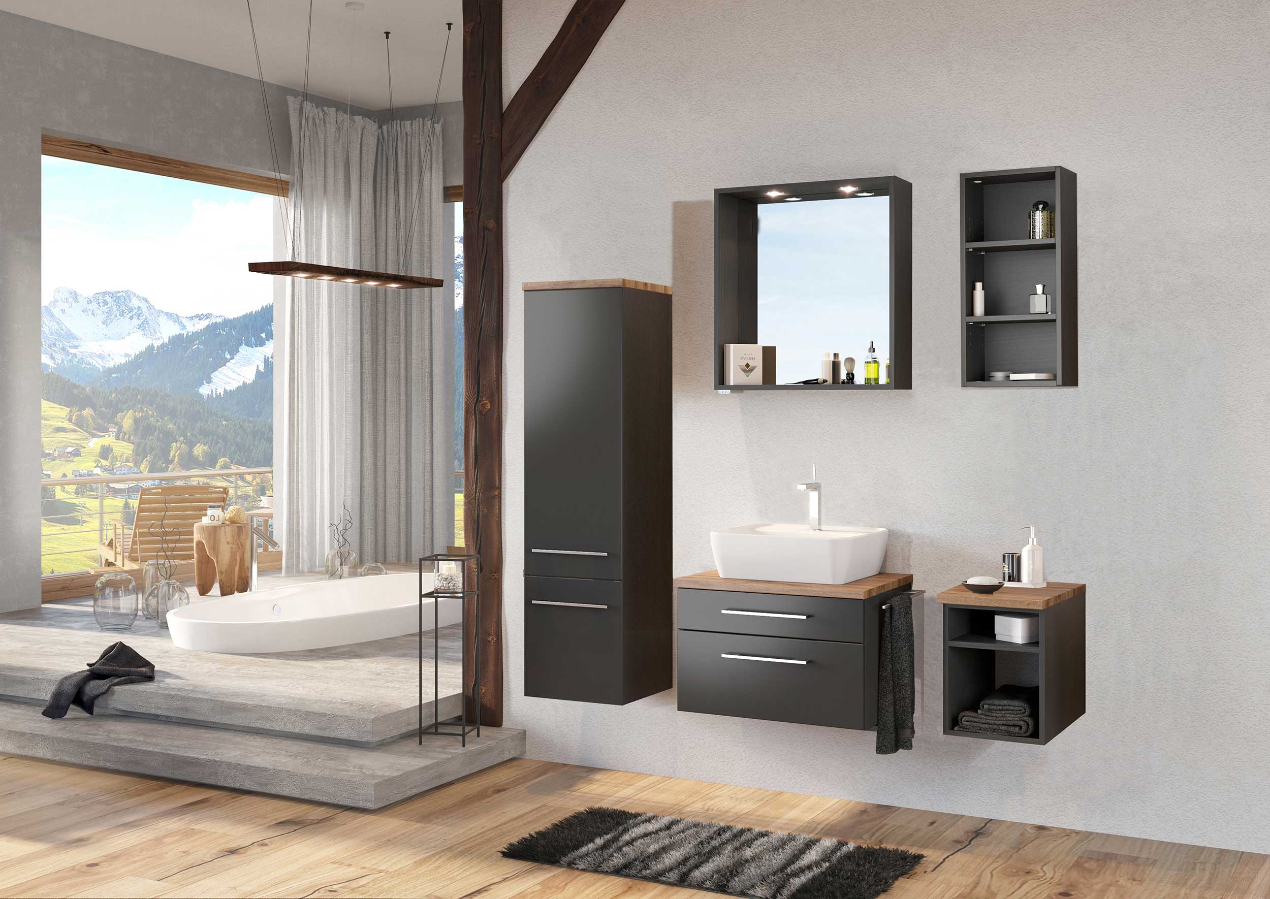 Meuble sous lavabo Dasa 60cm à 2 tiroirs - graphite/gris mat - Image 2