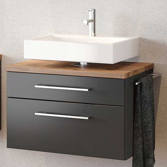 Meuble sous lavabo Dasa 60cm à 2 tiroirs - graphite/gris mat - Image 1