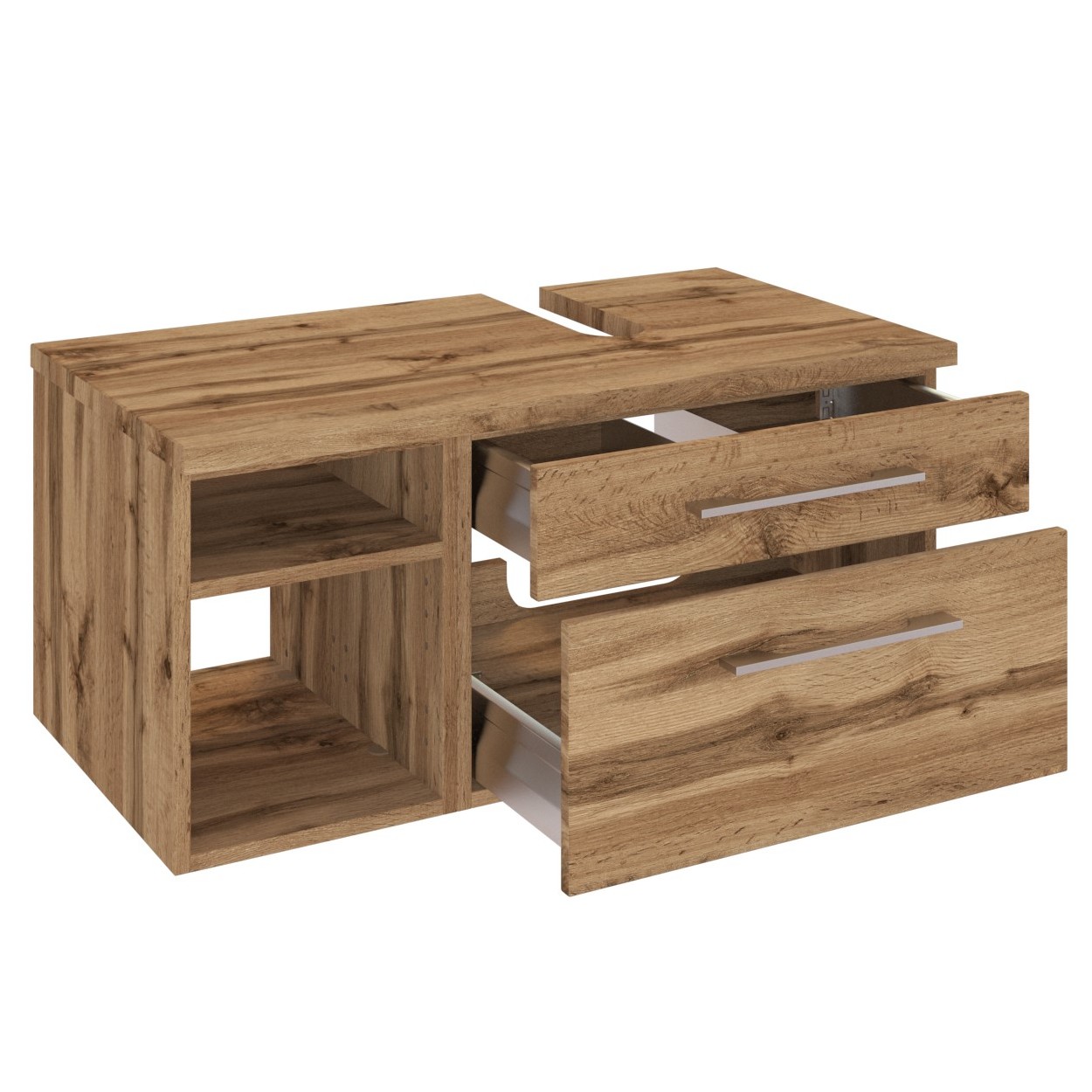 Meuble sous lavabo Dasa (droite) 90cm à 2 tiroirs - chêne wotan - Image 4