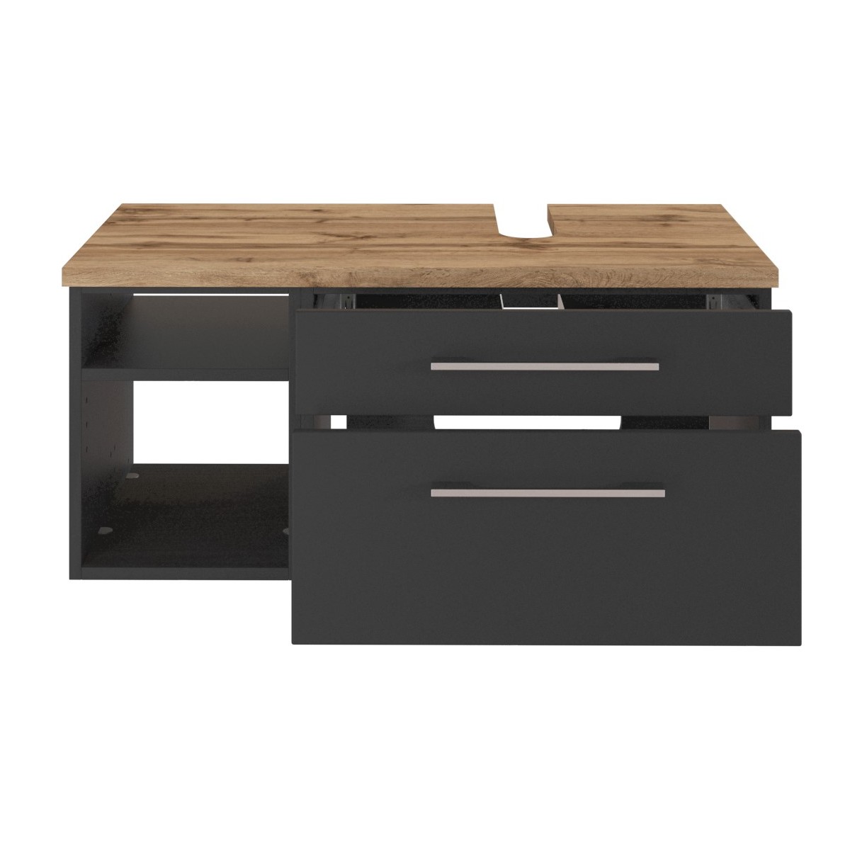 Meuble sous lavabo Dasa (droite) 90cm à 2 tiroirs - graphite/gris mat - Image 2