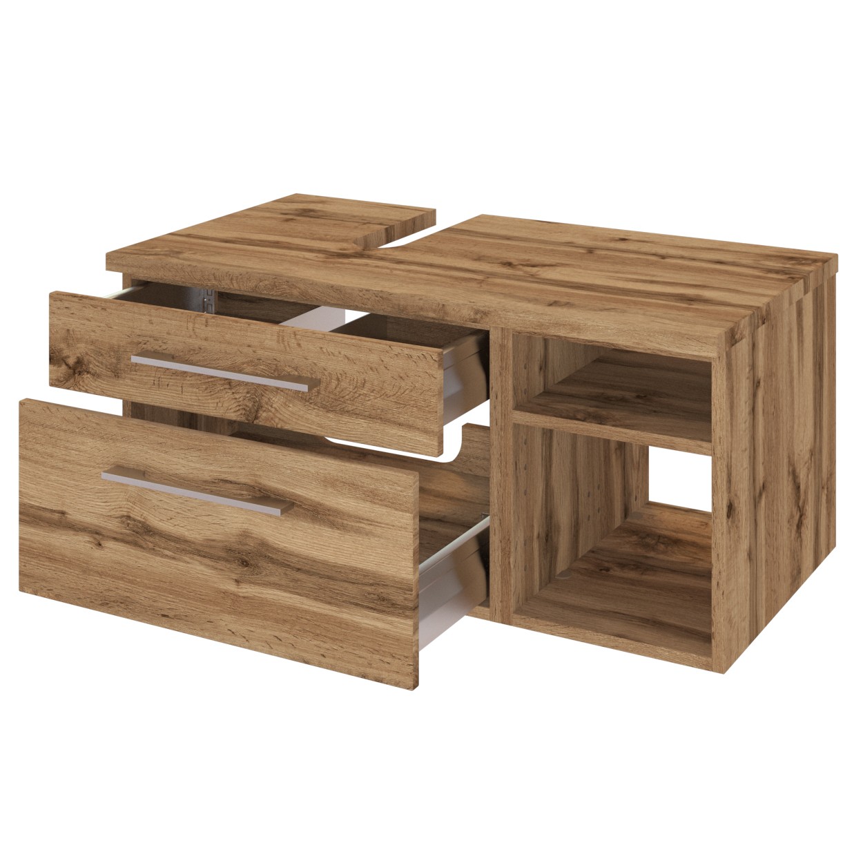 Meuble sous lavabo Dasa (gauche) 90cm à 2 tiroirs - chêne wotan - Image 3