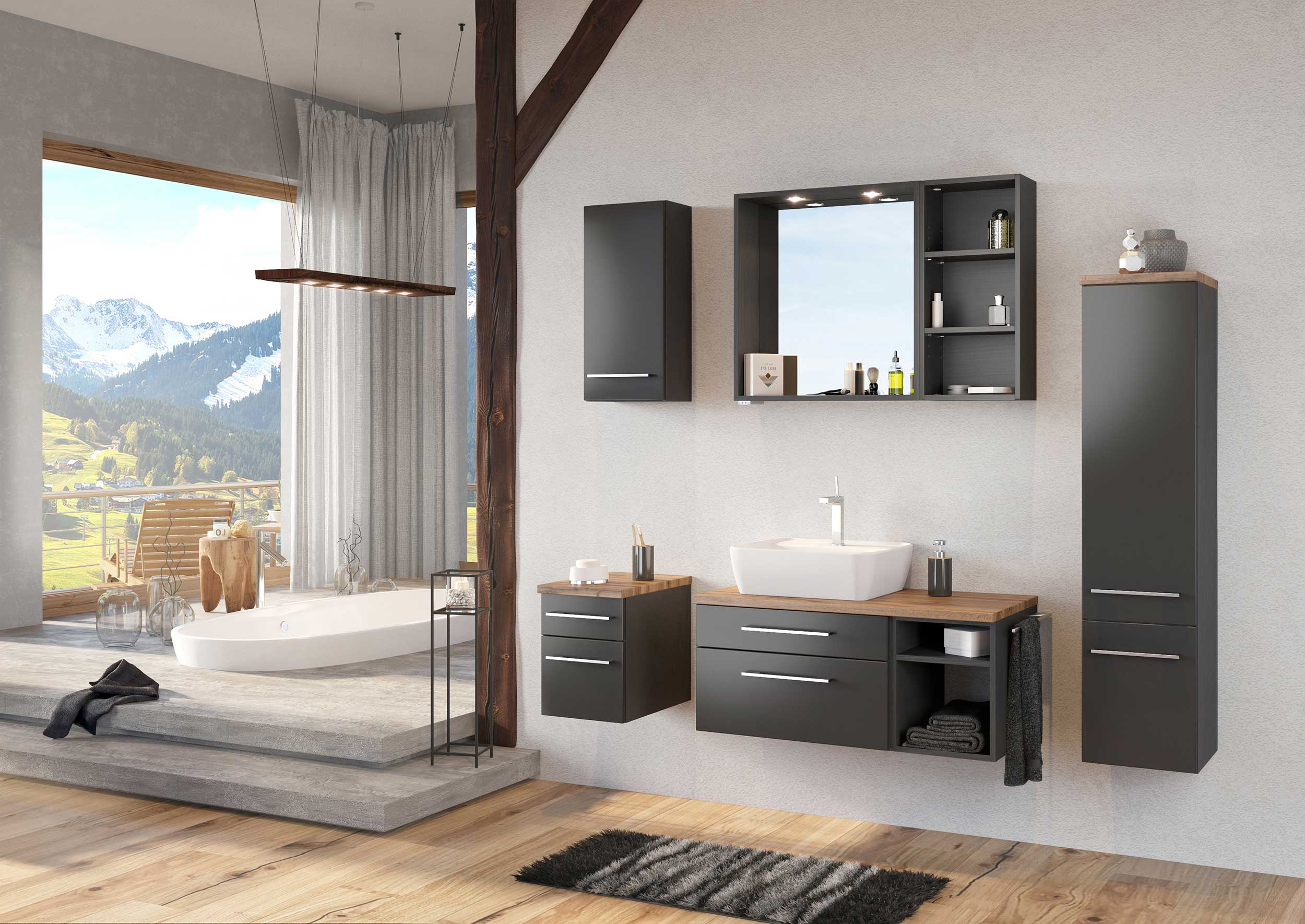 Meuble sous lavabo Dasa (gauche) 90cm à 2 tiroirs - graphite/gris mat - Image 2