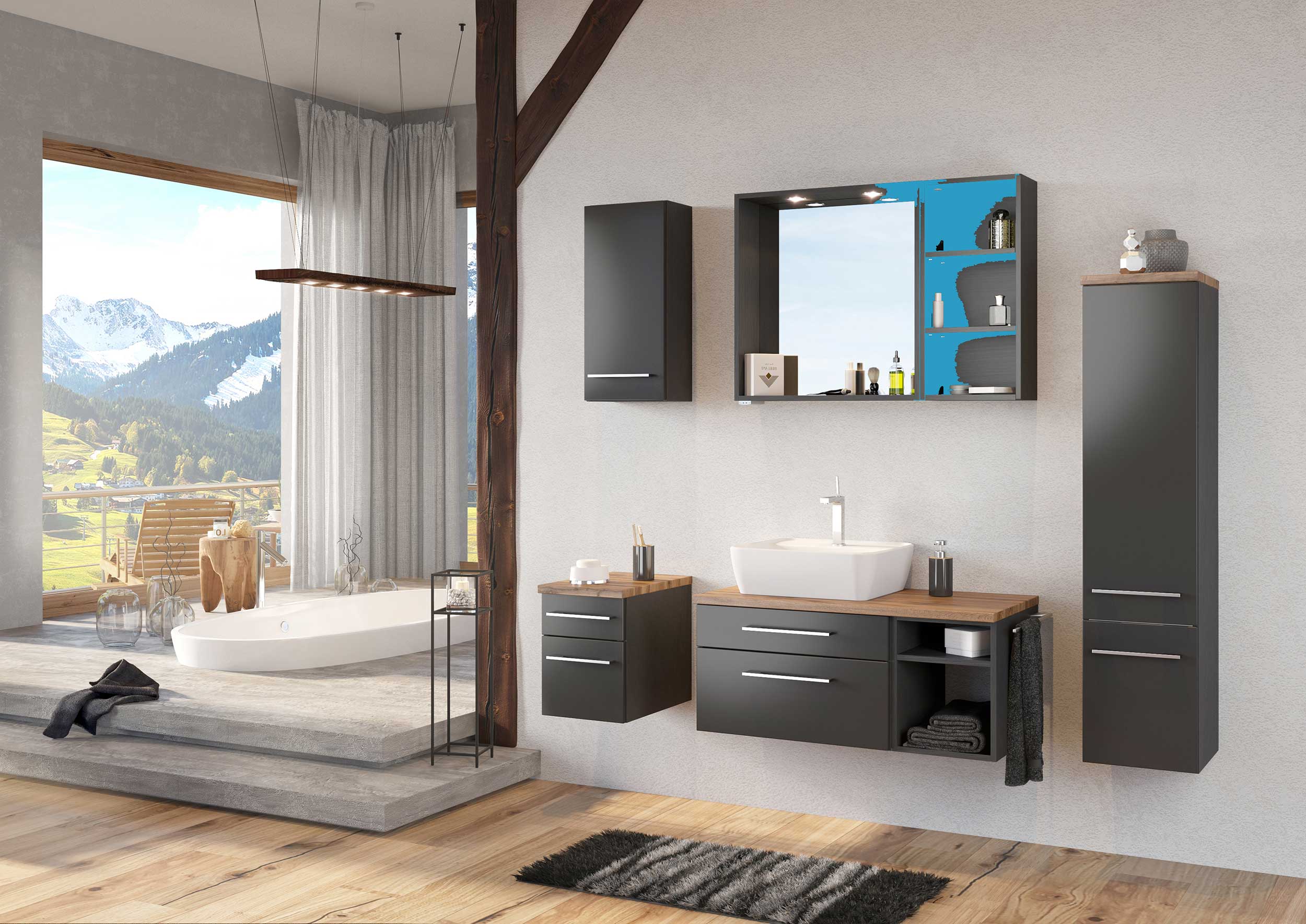 Meuble sous lavabo Dasa (gauche) 90cm à 2 tiroirs - graphite/gris mat - Image 3