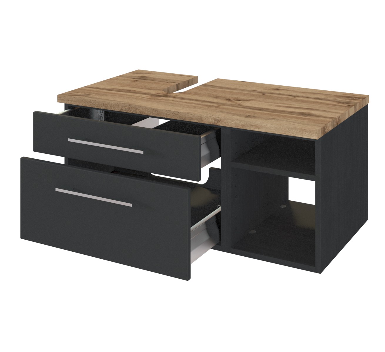 Meuble sous lavabo Dasa (gauche) 90cm à 2 tiroirs - graphite/gris mat - Image 4