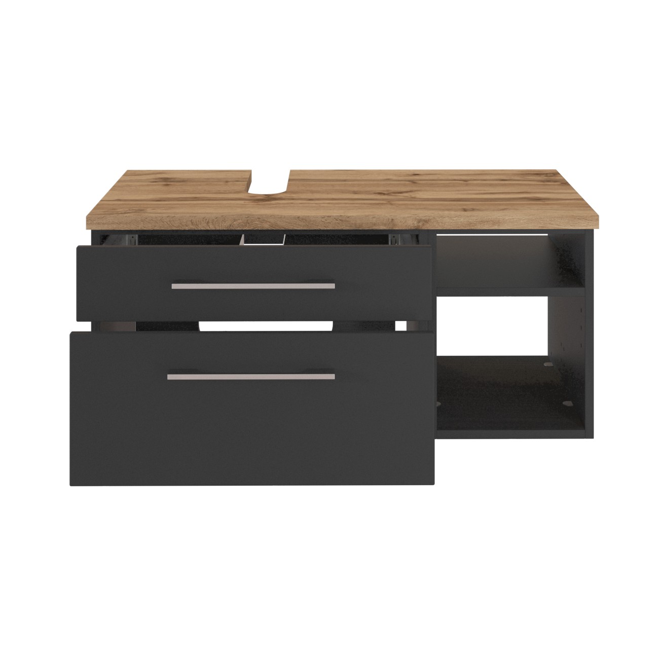 Meuble sous lavabo Dasa (gauche) 90cm à 2 tiroirs - graphite/gris mat - Image 5