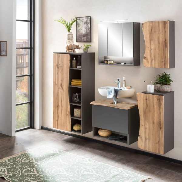 Meuble sous lavabo Karan 61cm 1 tiroir - anthracite/chêne - Image 2