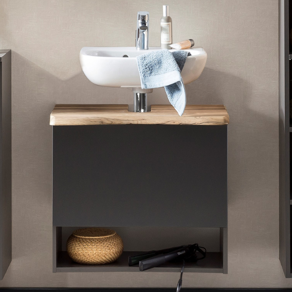 Meuble sous lavabo Karan 61cm 1 tiroir - anthracite/chêne - Image 1
