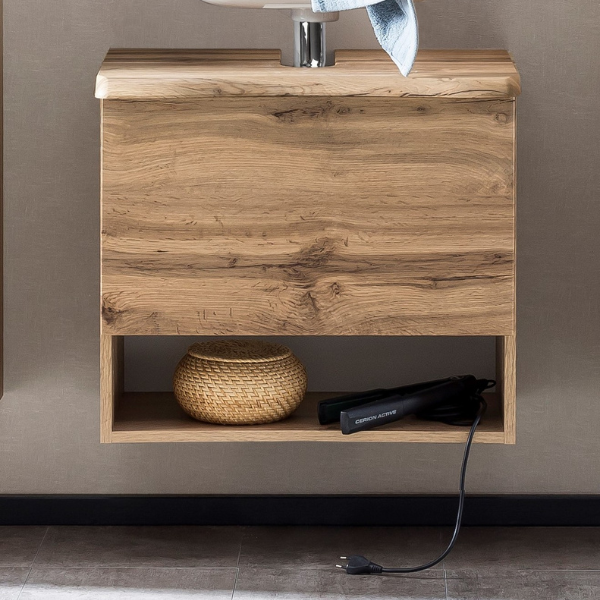 Meuble sous lavabo Karan 61cm 1 tiroir - chêne