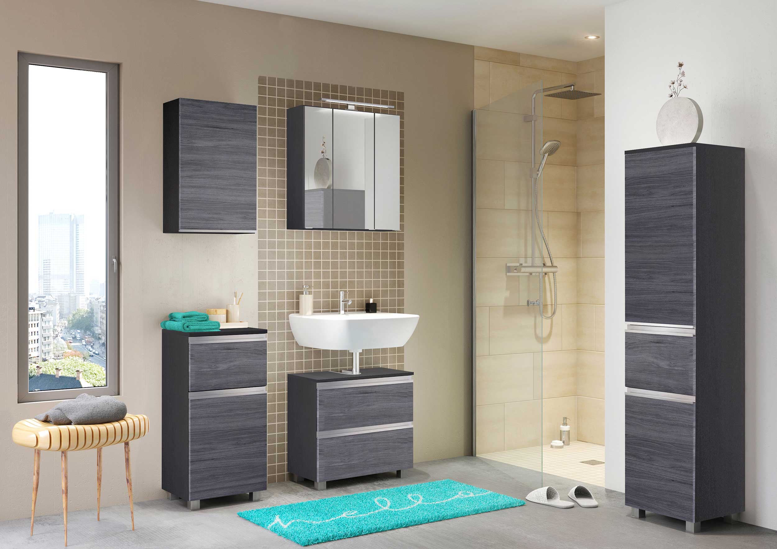 Meuble sous-lavabo Lotuk 60cm 1 porte et 1 tiroir - chêne gris - Image 7
