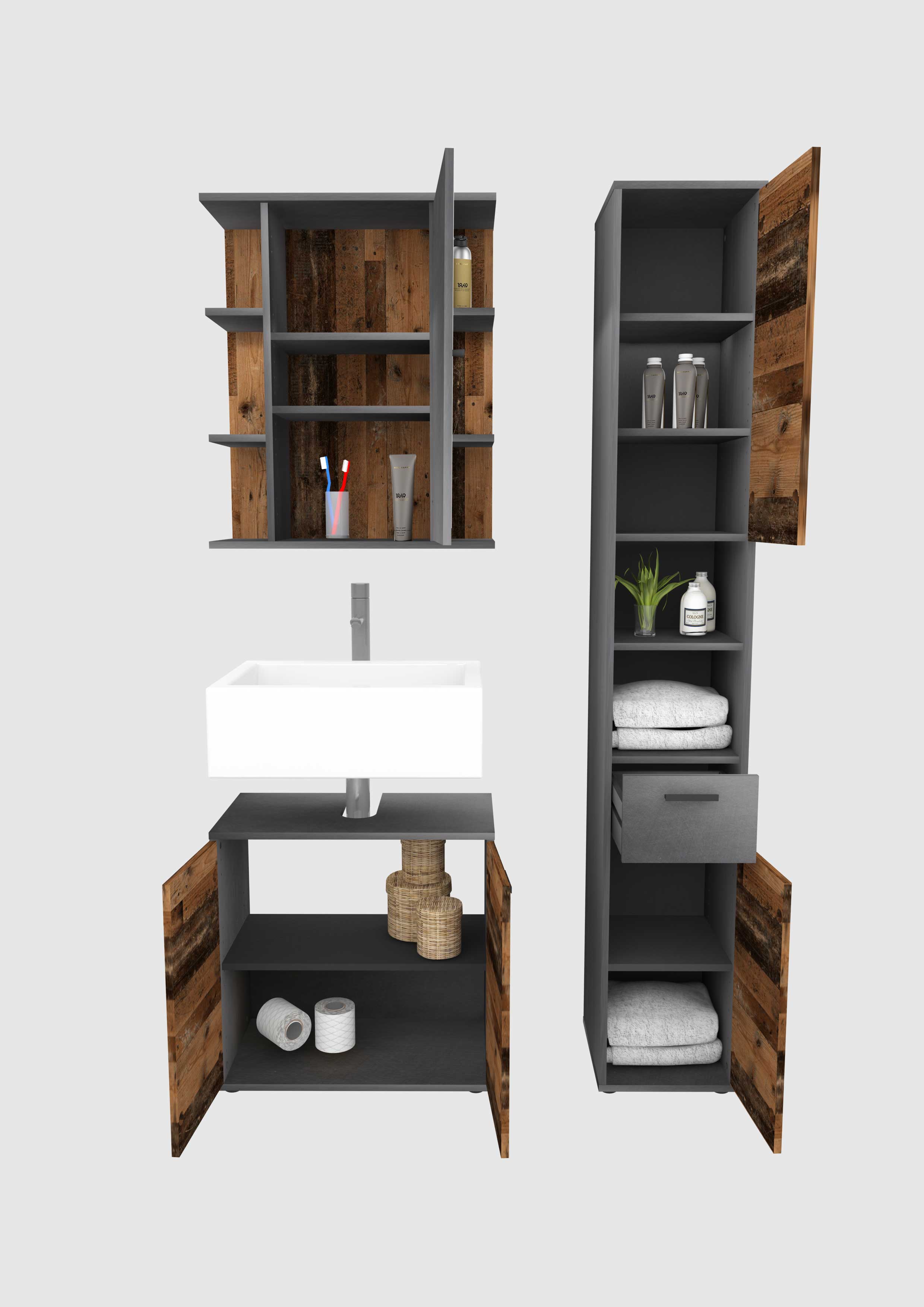 Meuble sous lavabo Madoc 60cm, 2 portes - Old Style - Image 3