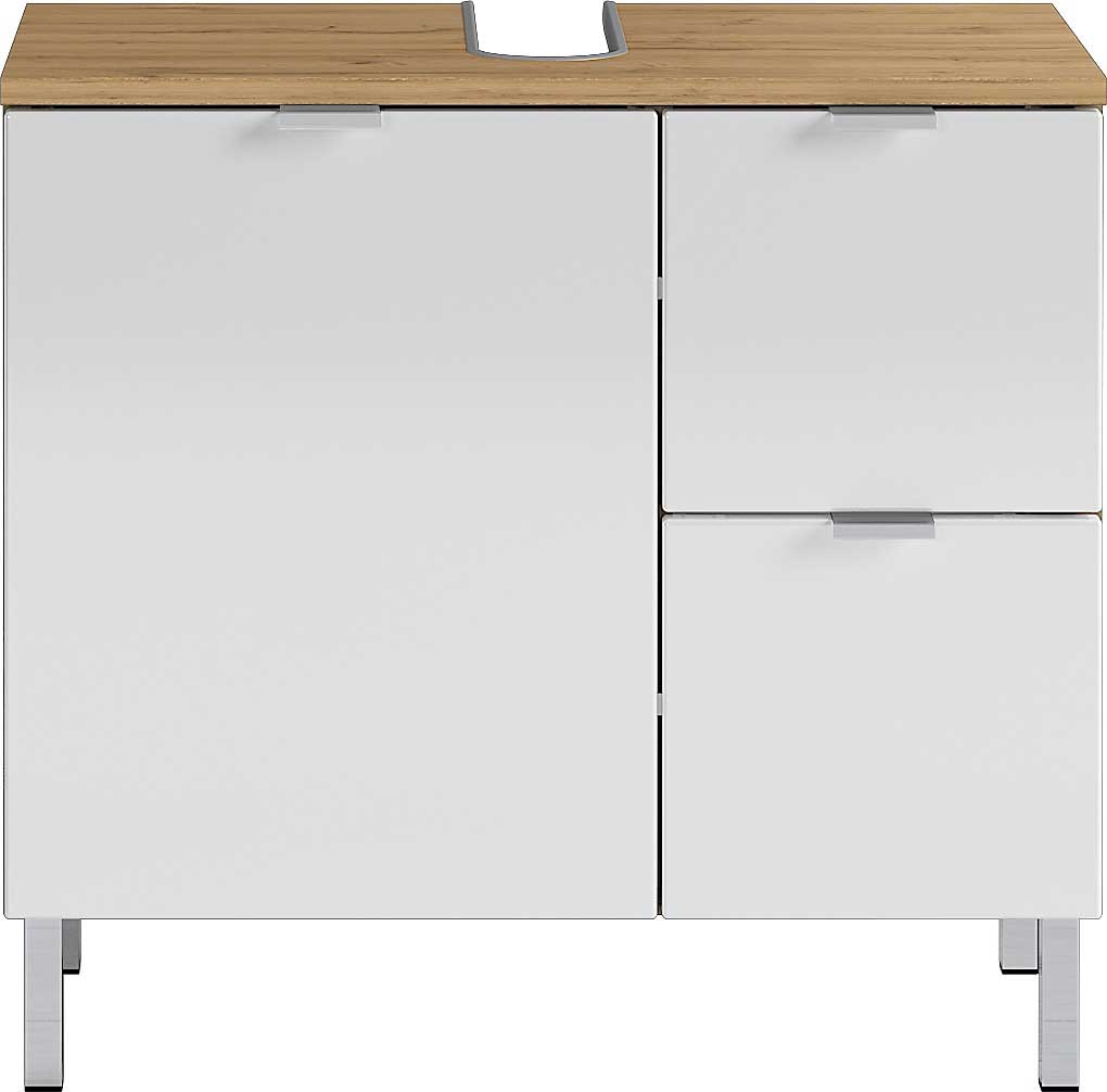 Meuble sous lavabo Mauro 60cm avec porte & 2 tiroirs - chêne/blanc - Image 4