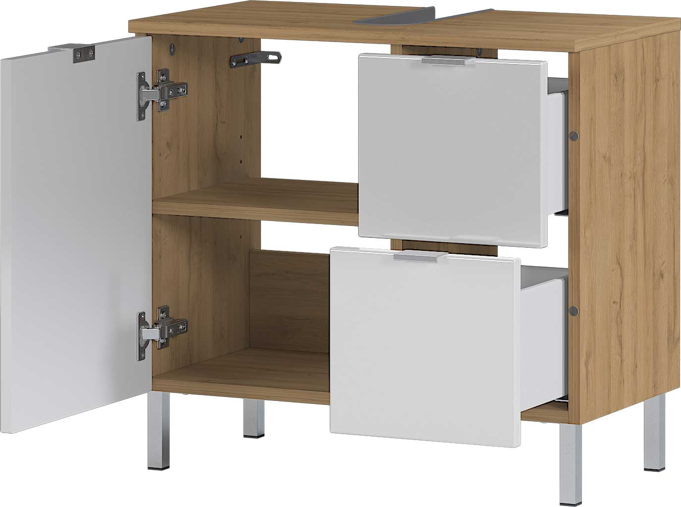 Meuble sous lavabo Mauro 60cm avec porte & 2 tiroirs - chêne/blanc - Image 5