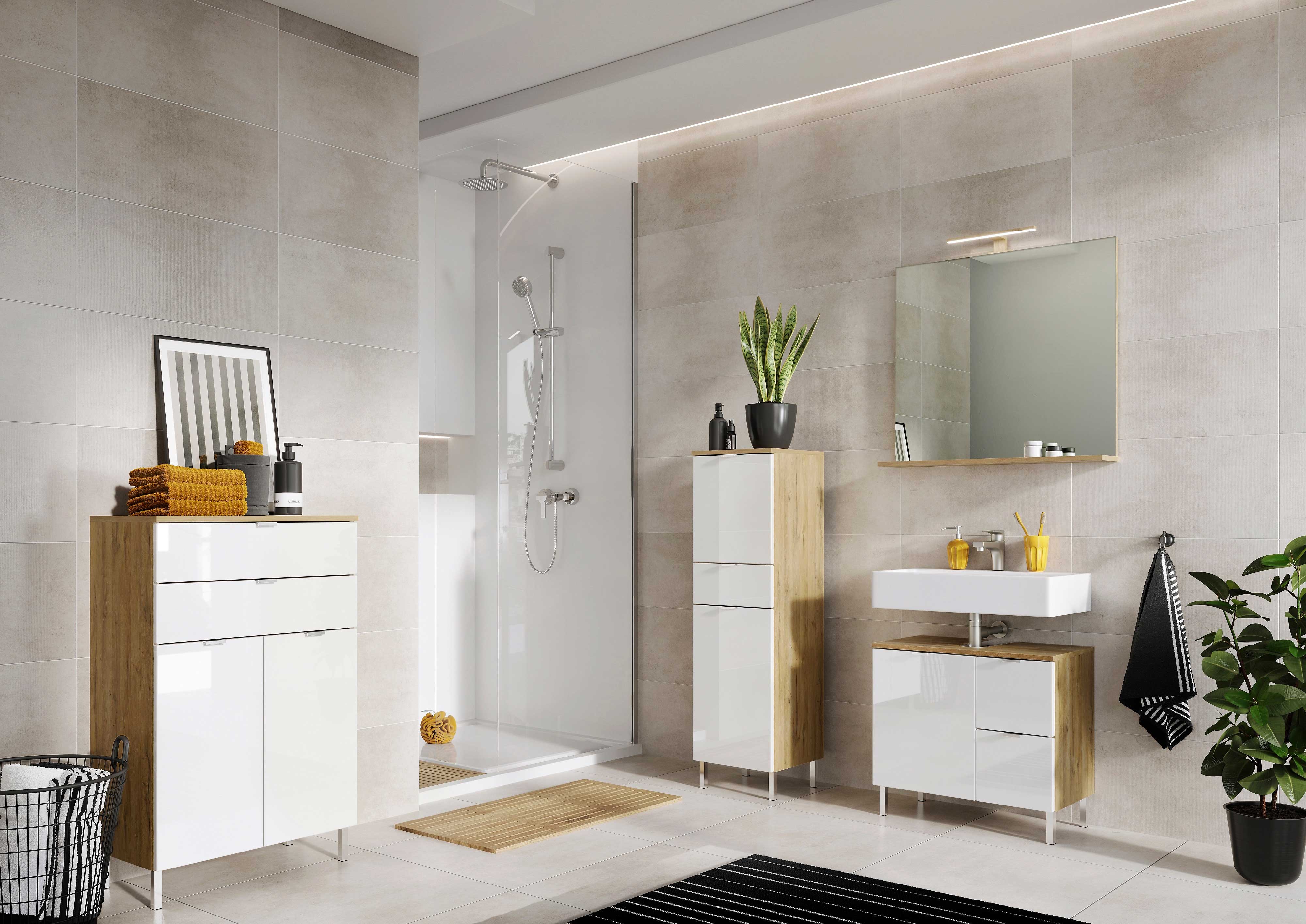 Meuble sous lavabo Mauro 60cm avec porte & 2 tiroirs - chêne/blanc - Image 8