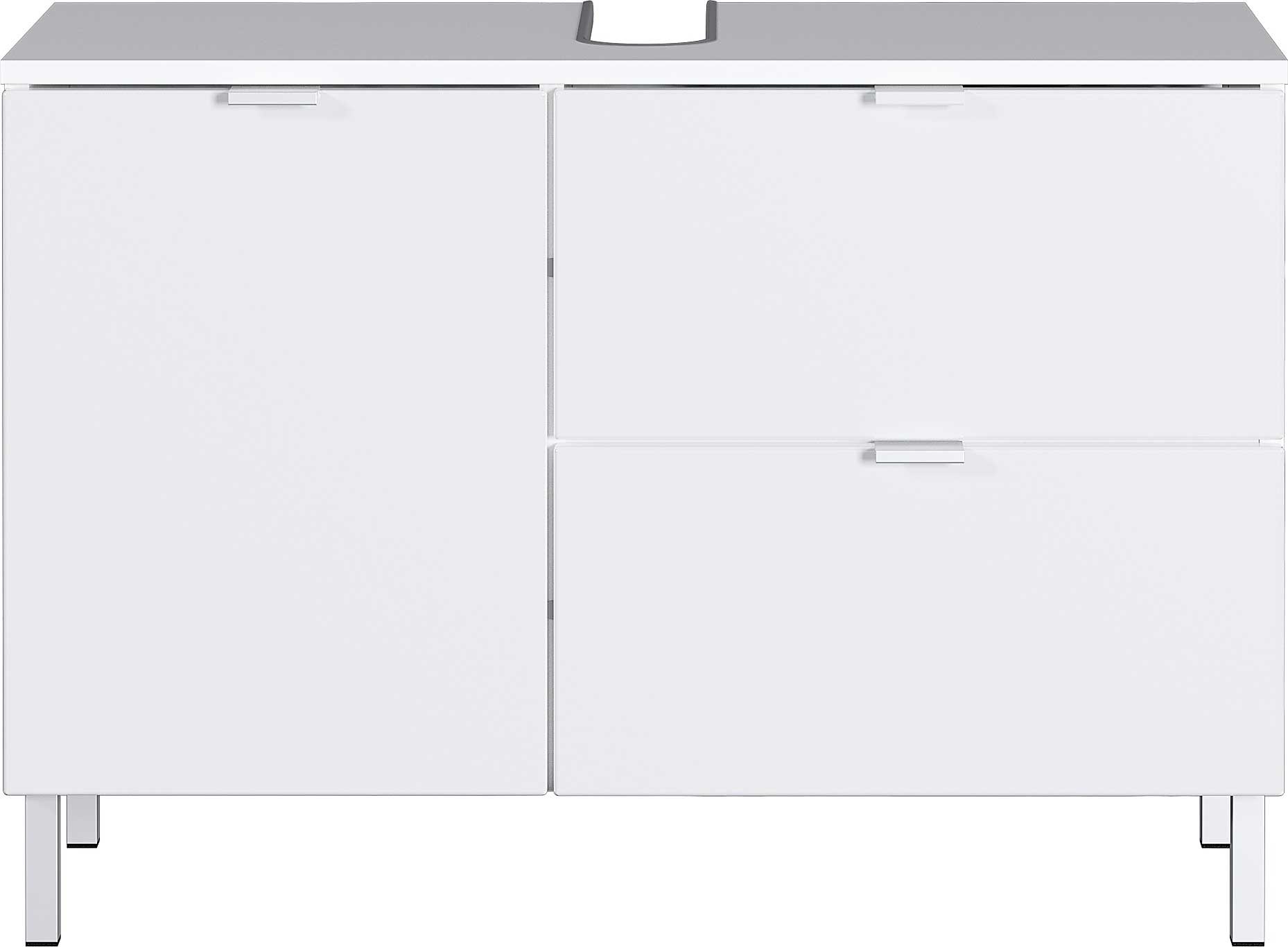 Meuble sous lavabo Mauro 80cm avec 2 portes & tiroir - blanc brillant - Image 5