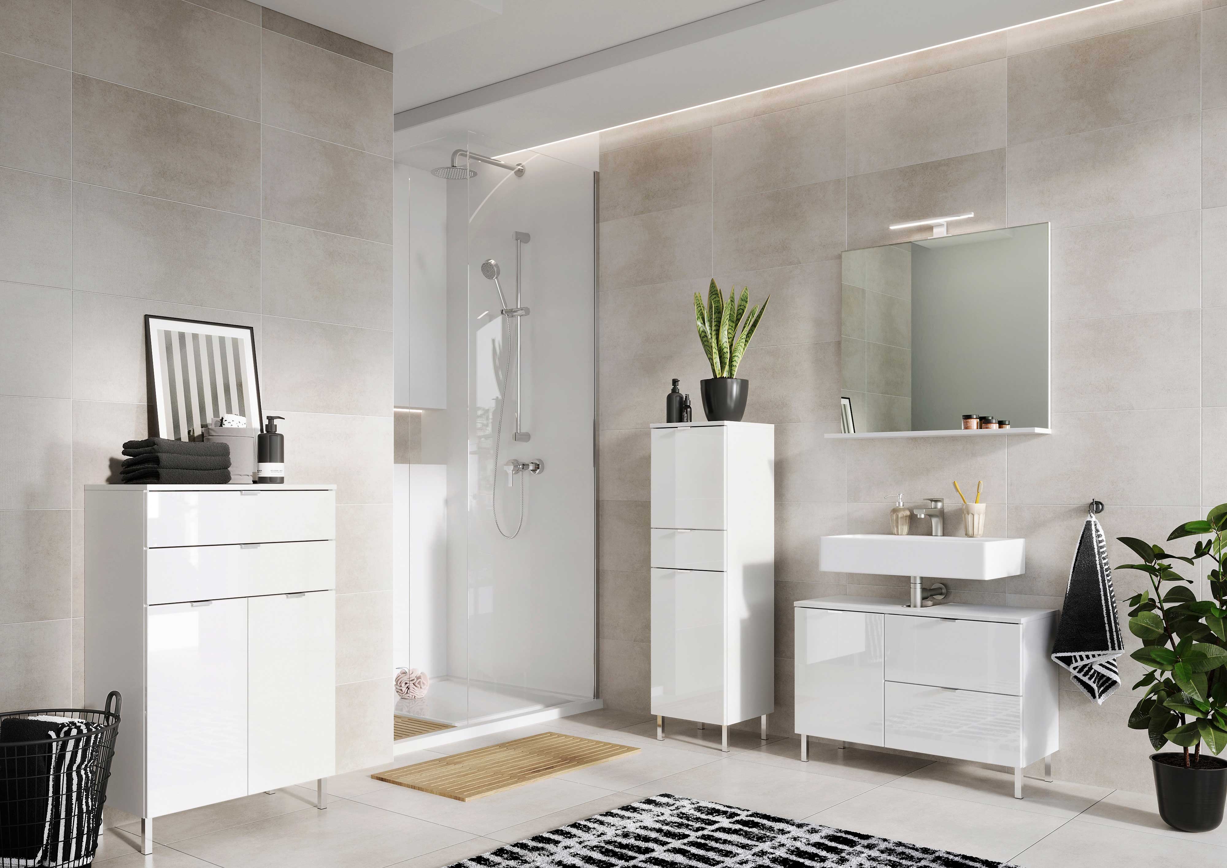 Meuble sous lavabo Mauro 80cm avec 2 portes & tiroir - blanc brillant - Image 7