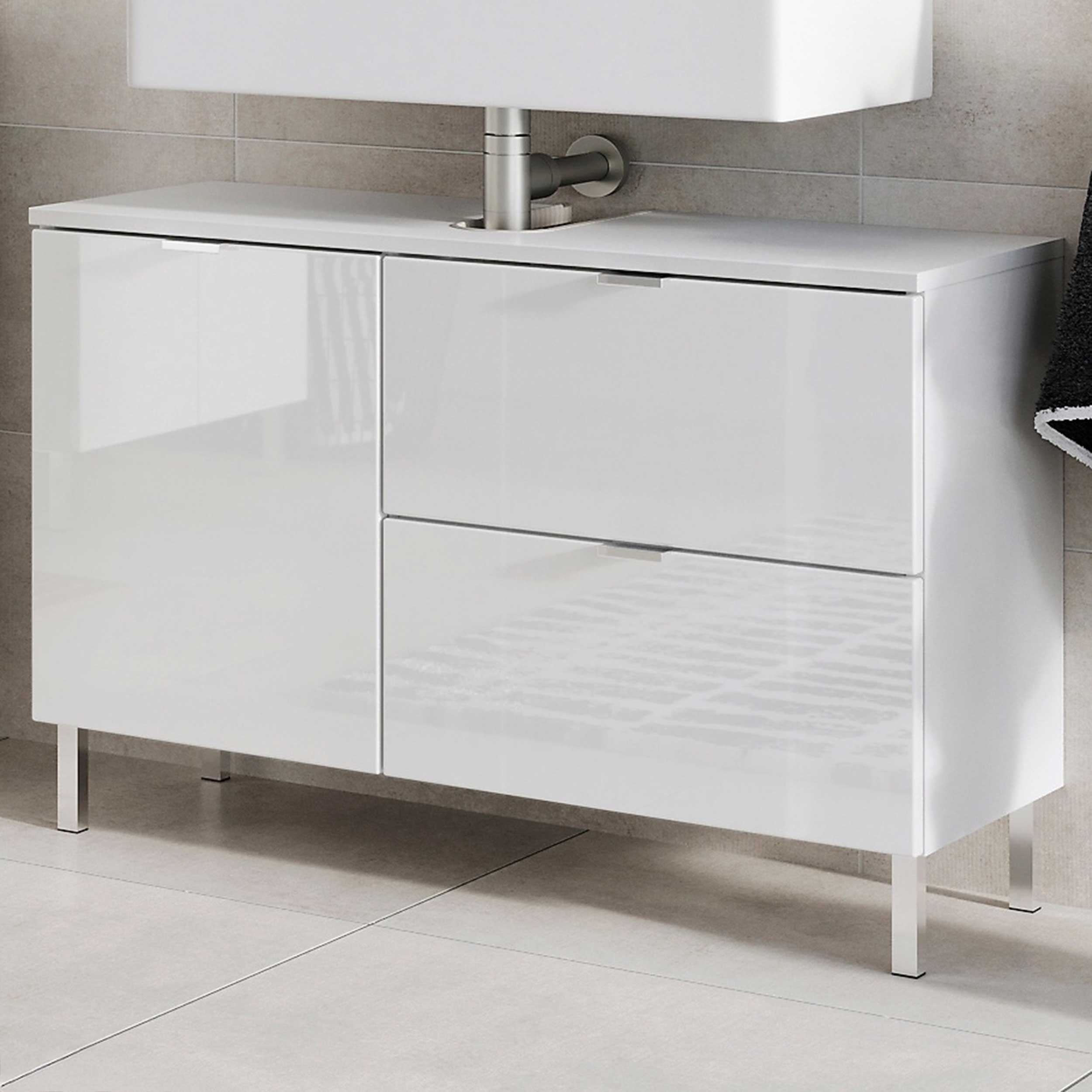 Meuble sous lavabo Mauro 80cm avec 2 portes & tiroir - blanc brillant