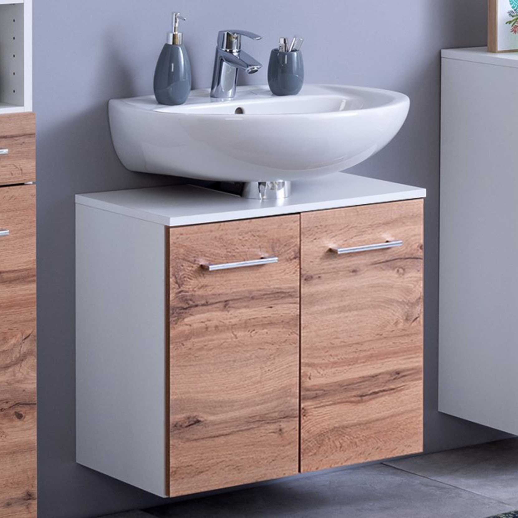 Meuble sous lavabo Pares 60cm 2 tiroirs - blanc/chêne wotan - Image 1