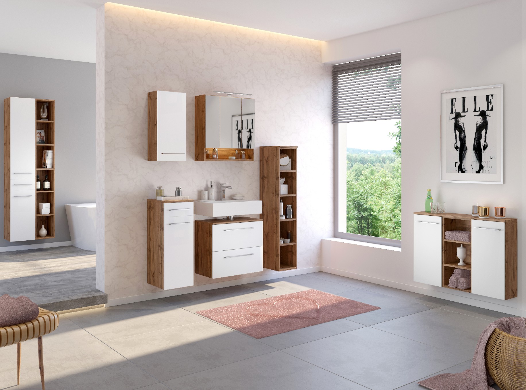 Meuble sous lavabo Sefa 60cm 1 porte & 1 tiroir - chêne/blanc - Image 7