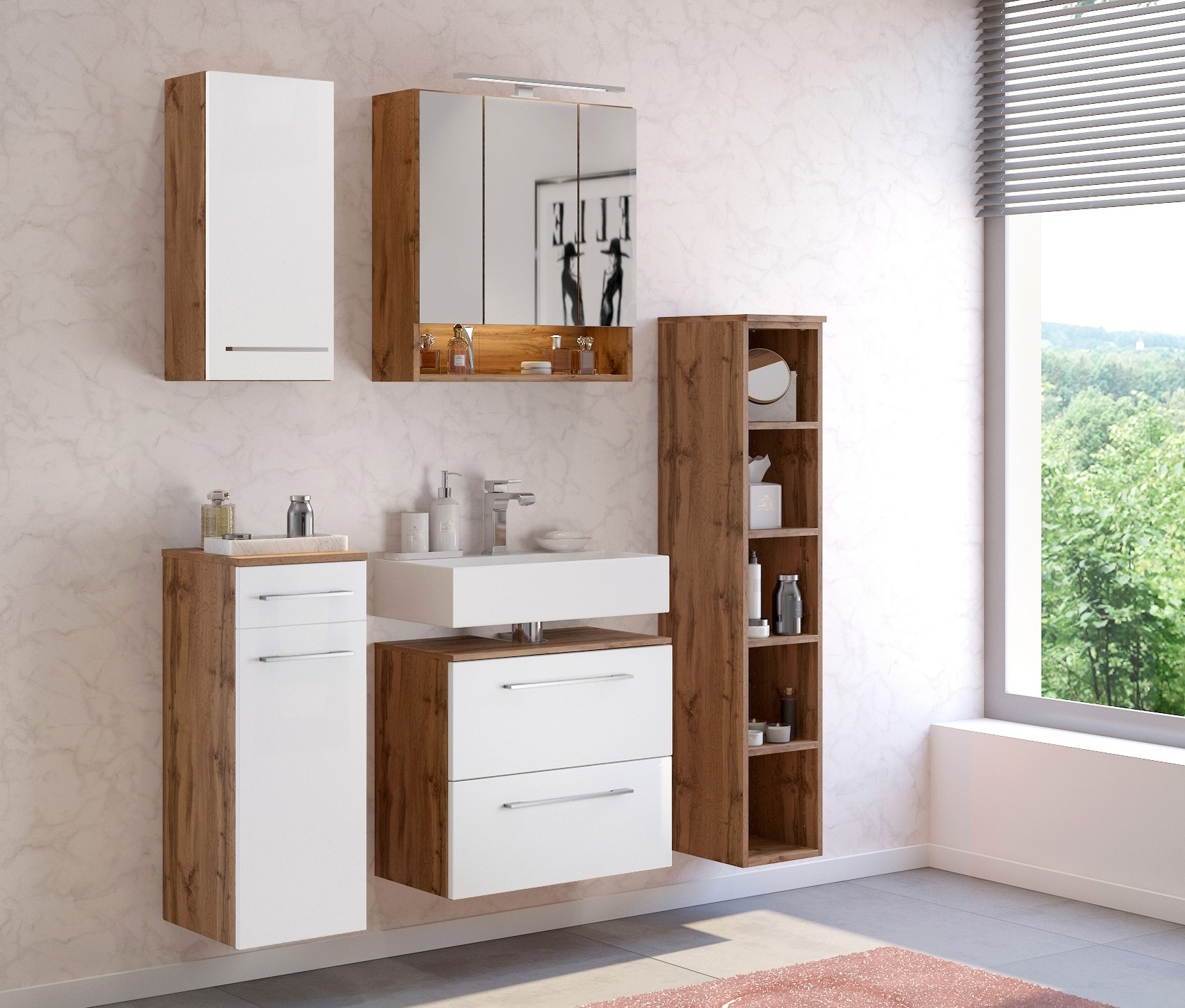 Meuble sous lavabo Sefa 60cm 1 porte & 1 tiroir - chêne/blanc - Image 8