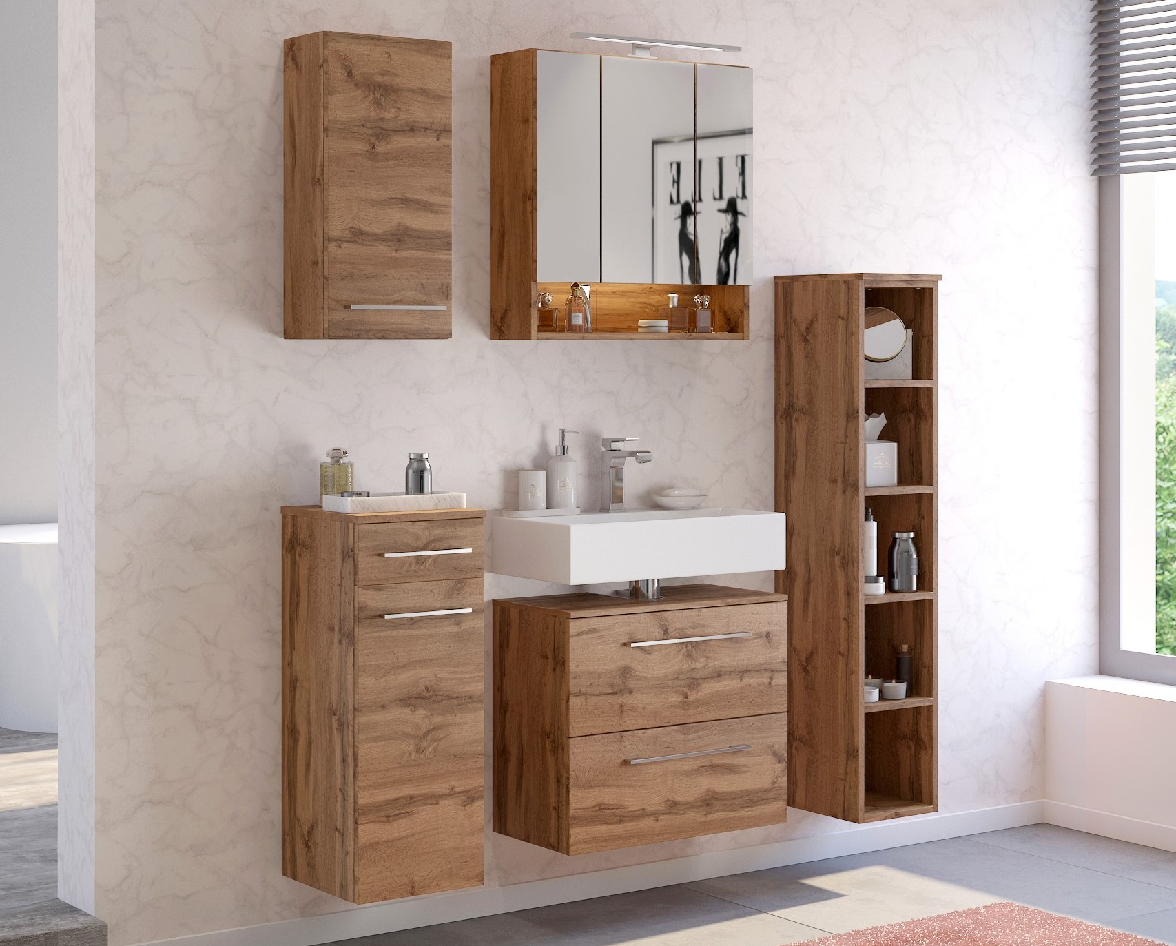 Meuble sous lavabo Sefa 60cm 1 porte & 1 tiroir - chêne wotan - Image 2