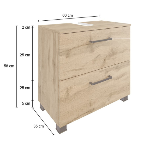 Meuble sous-vasque Malvo 60cm 1 porte pliante & 1 tiroir - chêne/noir - Image 4